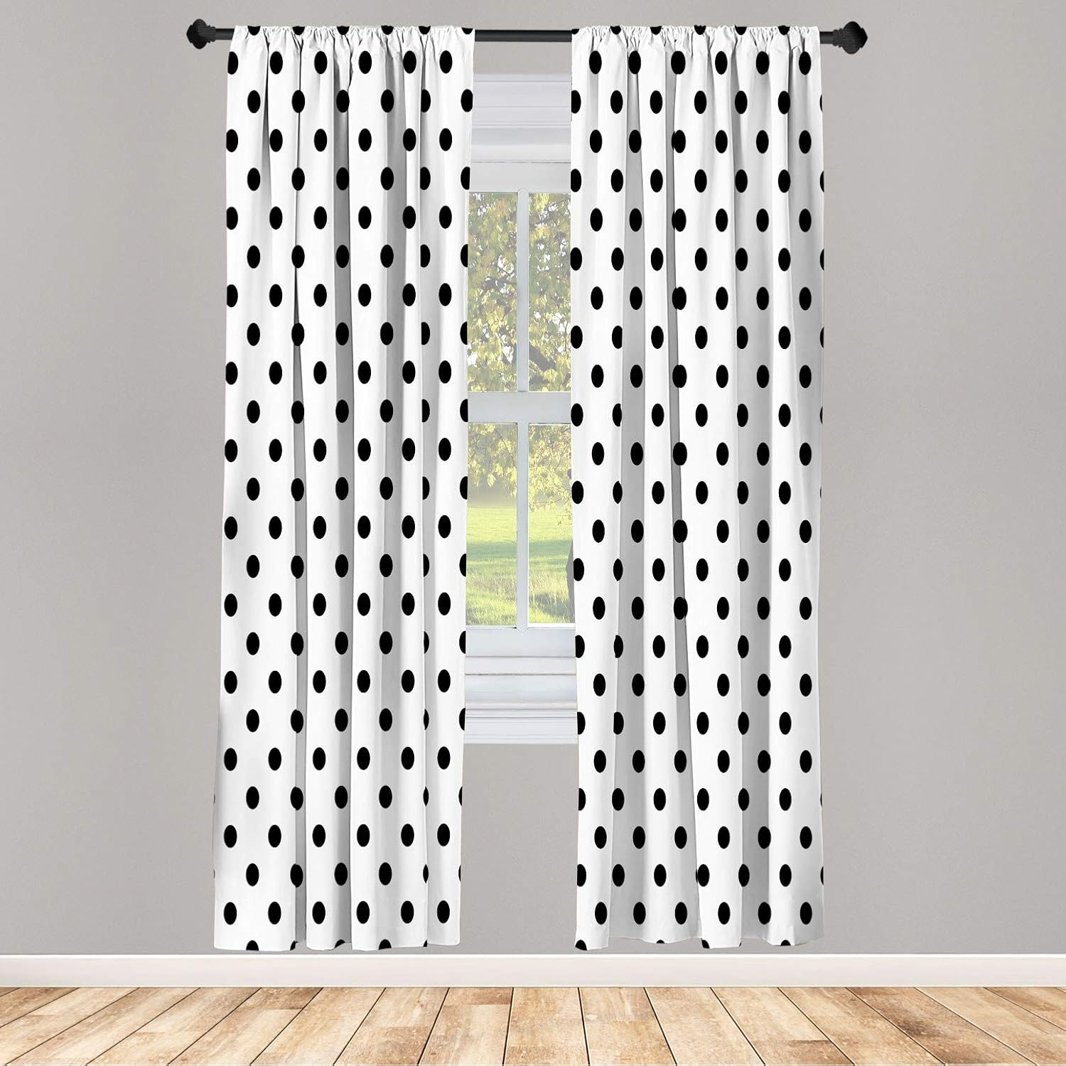 Ambesonne Polka Dot Curtains, Rounds Retro Design Art, Pair of 28"x95", Black White