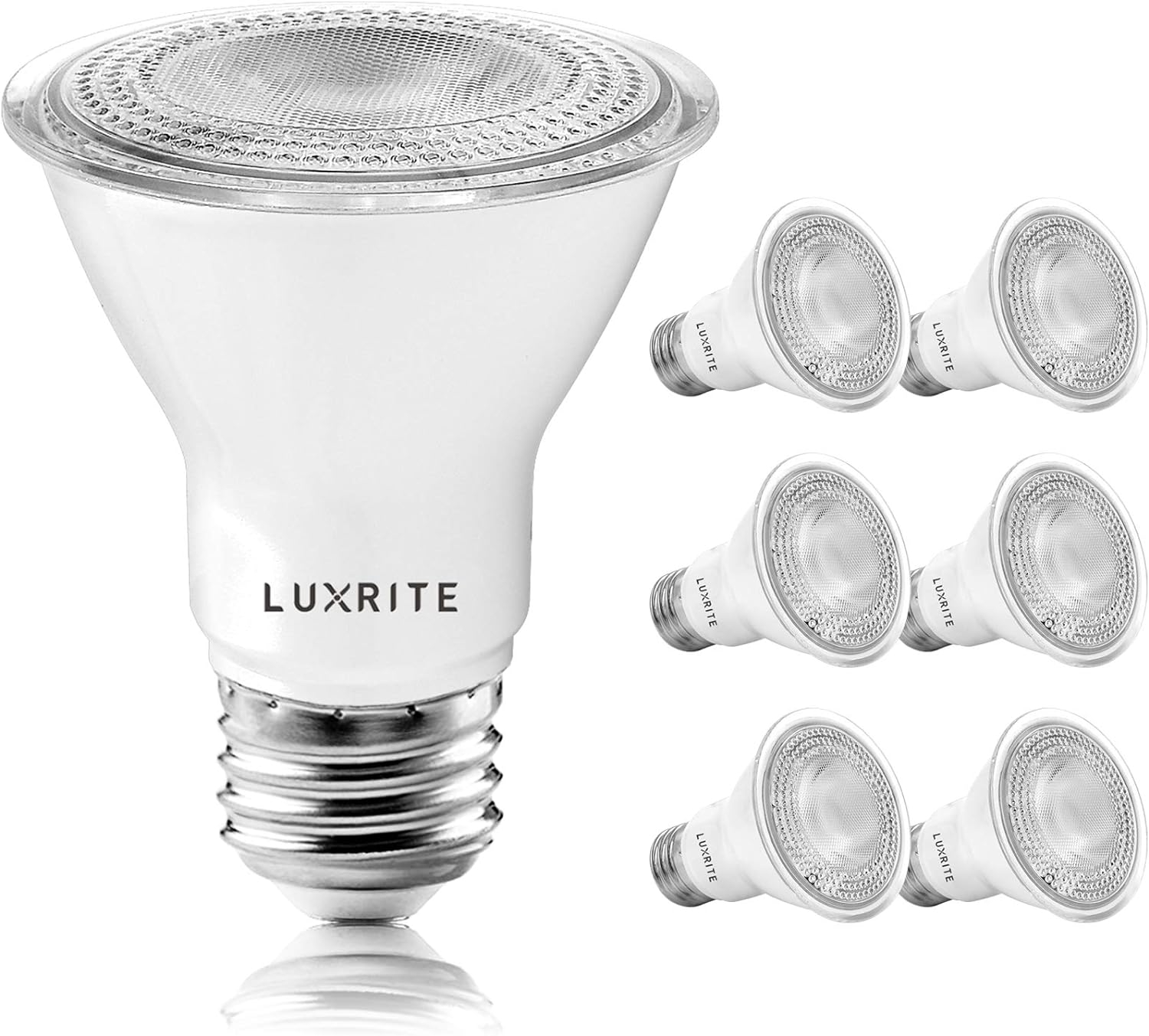 Luxrite 6-Pack PAR20 LED Bulbs 7W=50W 2700K Warm White Dimmable Indoor Outdoor 500 Lumens Wet Rated E26 UL Listed