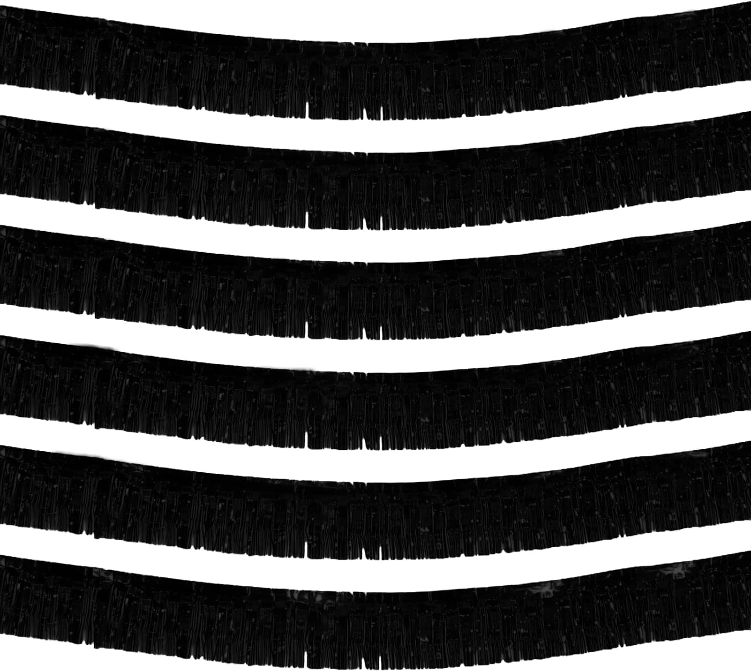 6 Pack 10 Feet Metallic Foil Fringe Garland Tinsel Streamers, Boriyuan Wall Hanging Fringe Backdrop Banner for Parade Floats, Wedding, Birthday, Christmas, New Year Party Decorations (Black)