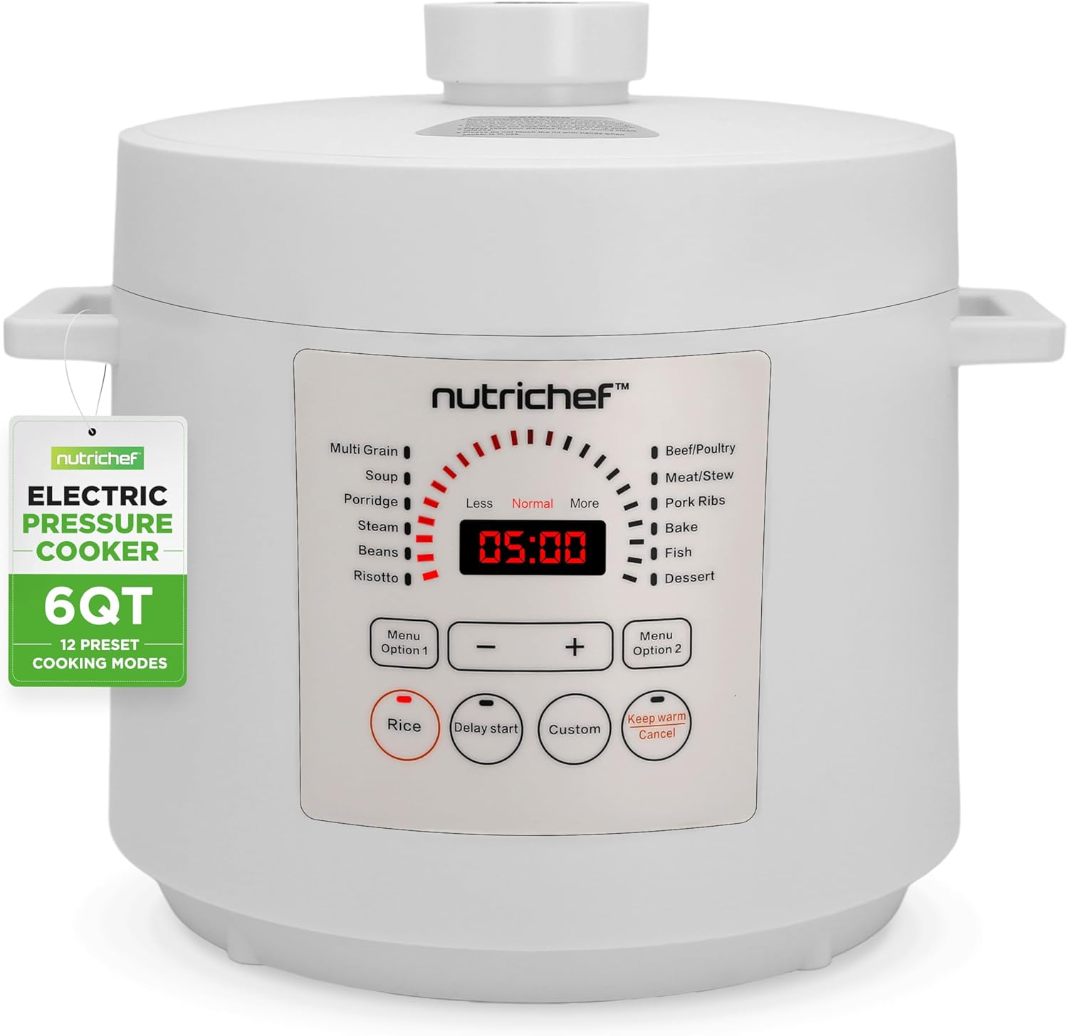 NutriChef 6 Quart White Digital Electric Pressure Cooker with Touch Control