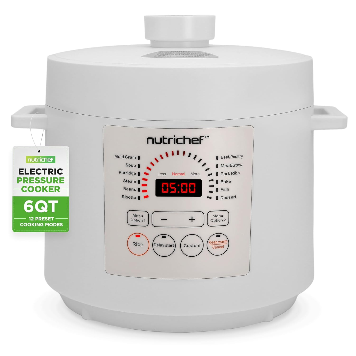 NutriChef 6 Quart White Digital Electric Pressure Cooker with Touch Control