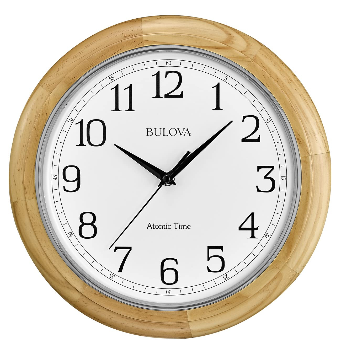 Bulova Clocks Atomic Time  Analog Quartz Wall Clock, Warm Brown Cherry
