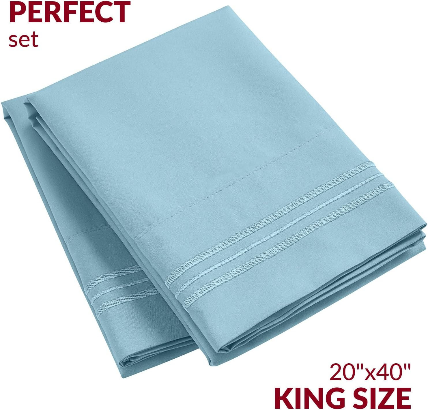 Mellanni Luxury Microfiber Pillowcases with Envelope Closure, King, Light Blue, 2 Count