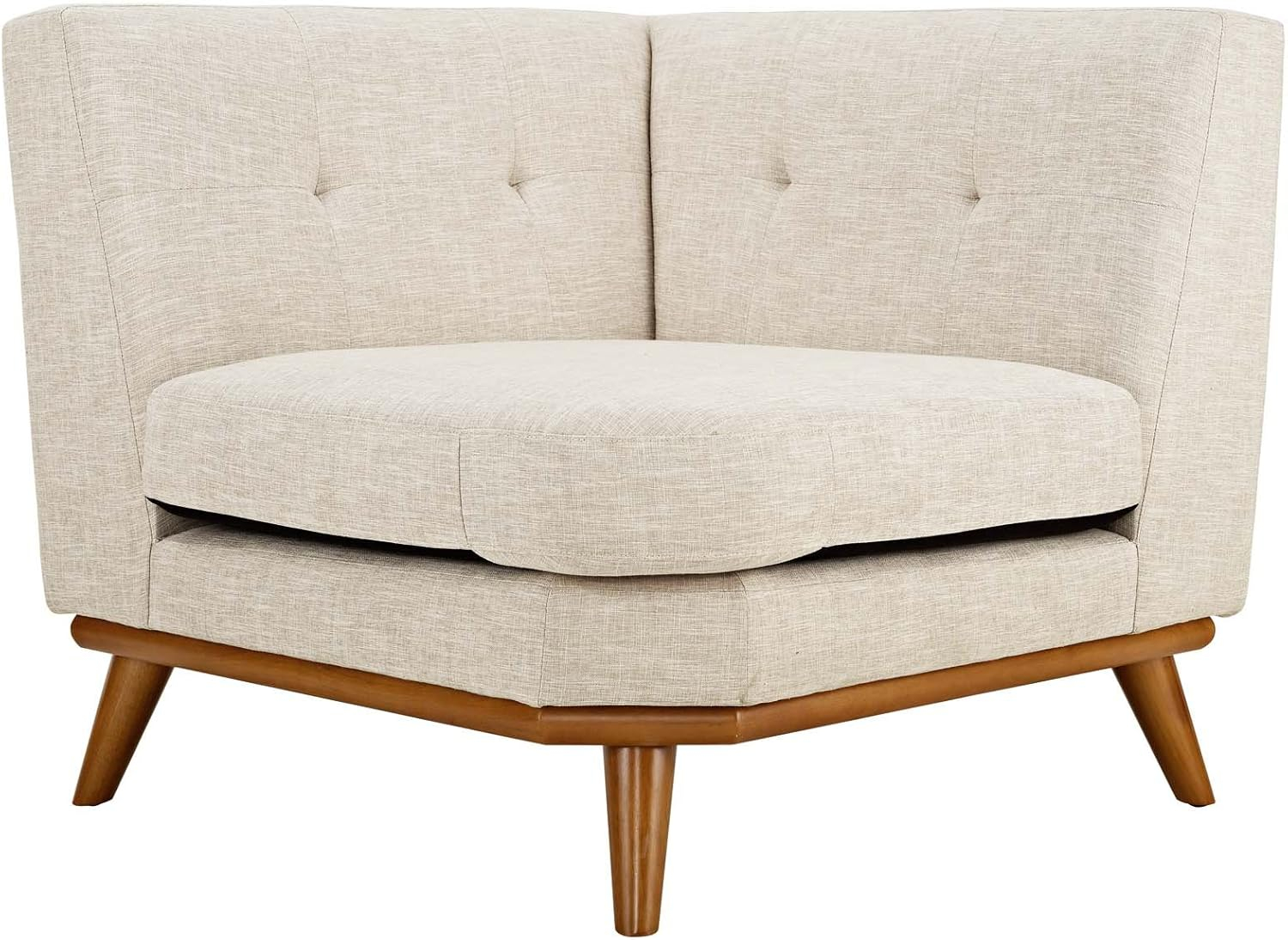 Modway Engage Upholstered Fabric and Wood Corner Chair in Beige
