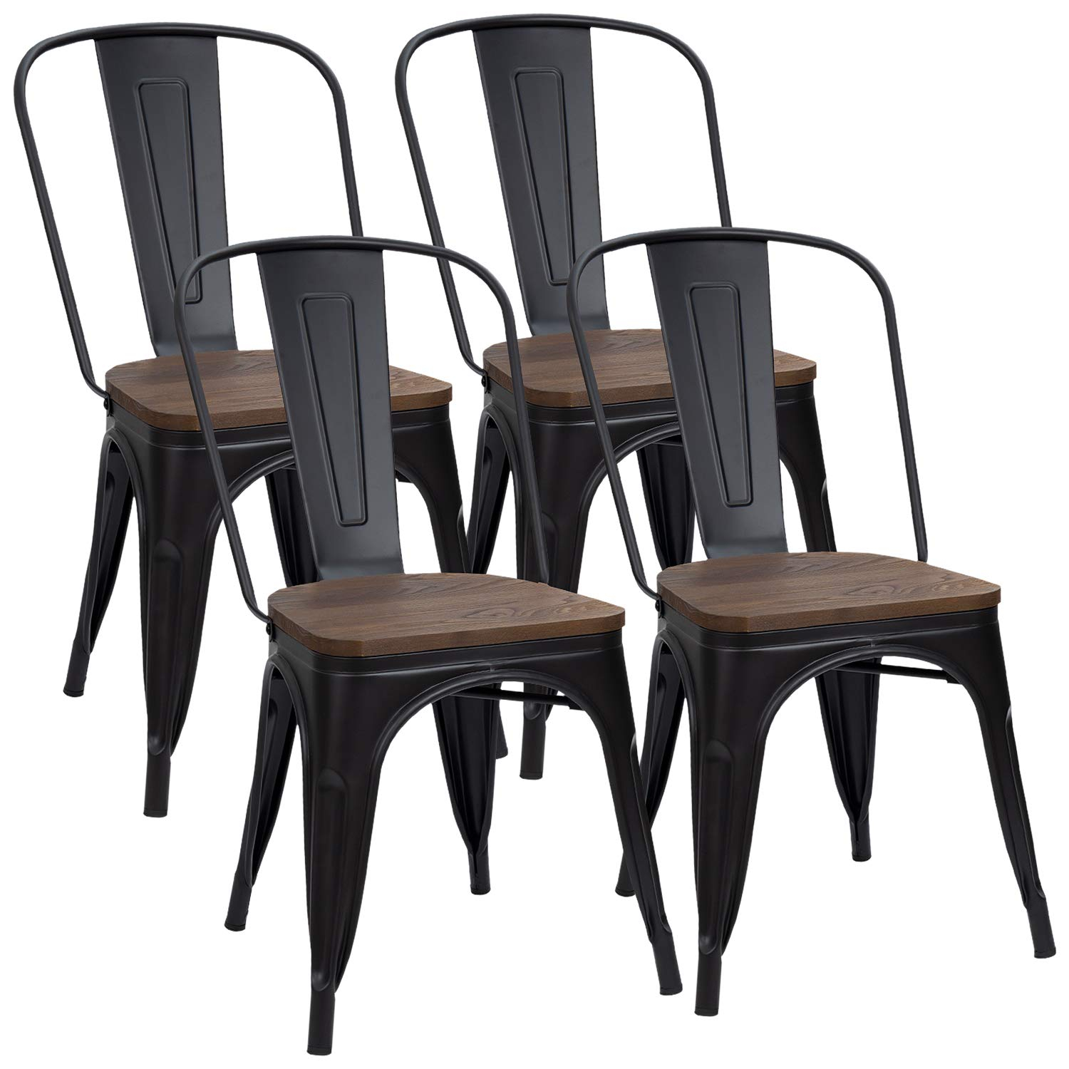 Furmax Metal Dining Chair Indoor Outdoor Use Stackable Chic Side Classic Trattoria Metal Chairs Set of 4 for Kitchen, Dining Room, Bistro and Cafe (Distressed White)
