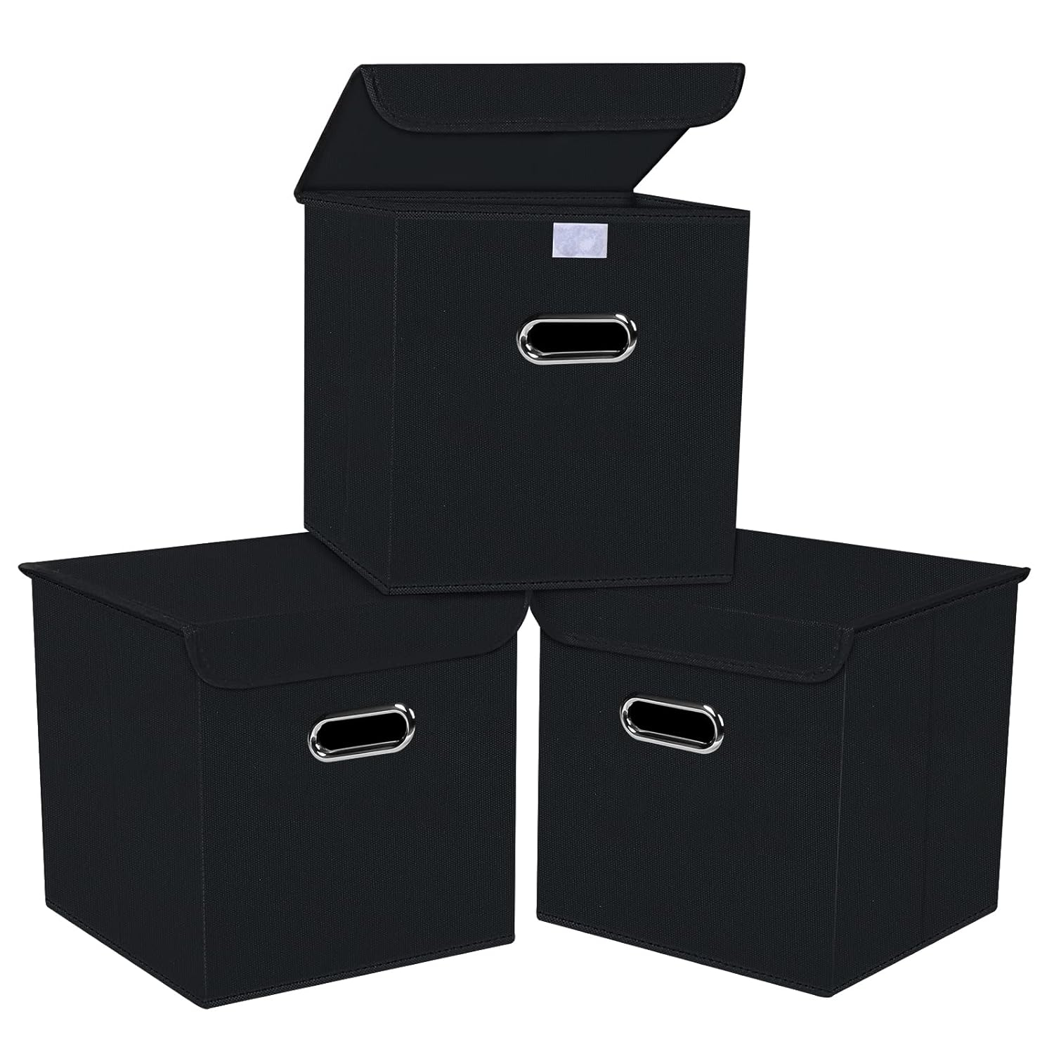 Fabric Storage Cube Bins with Lids Closet Organizers collapsible storage bins basket with Handles for Home,Storage Boxes for Organizing,3 Pack,(black)