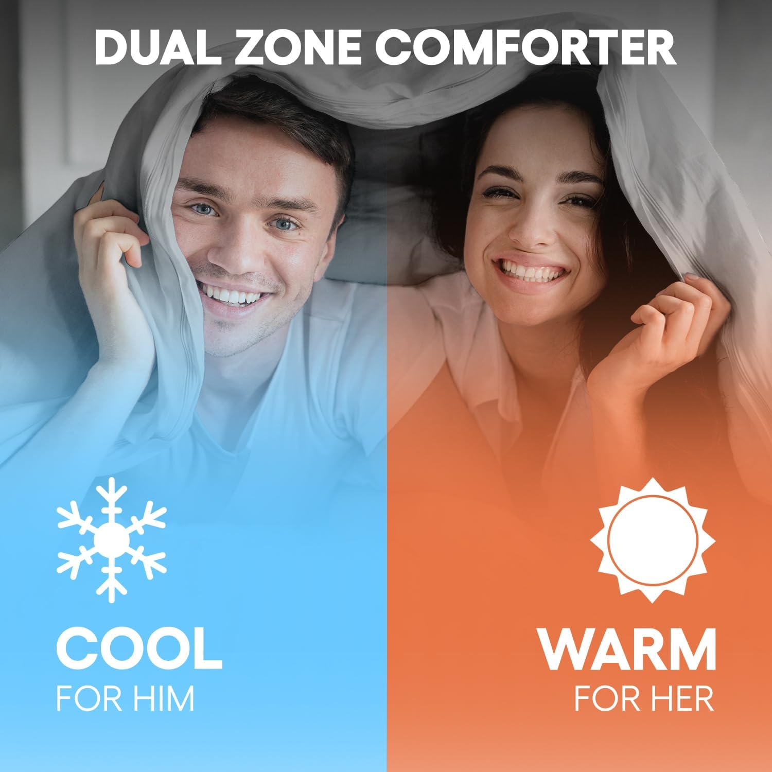 Komforte Dual Zone Couples Comforter – Hypoallergenic, Alternative Down His and Her Duvet Insert Keeps Everyone Comfortable – Machine Washable Two Temperature Comforter by SoMN (Gray, Queen)