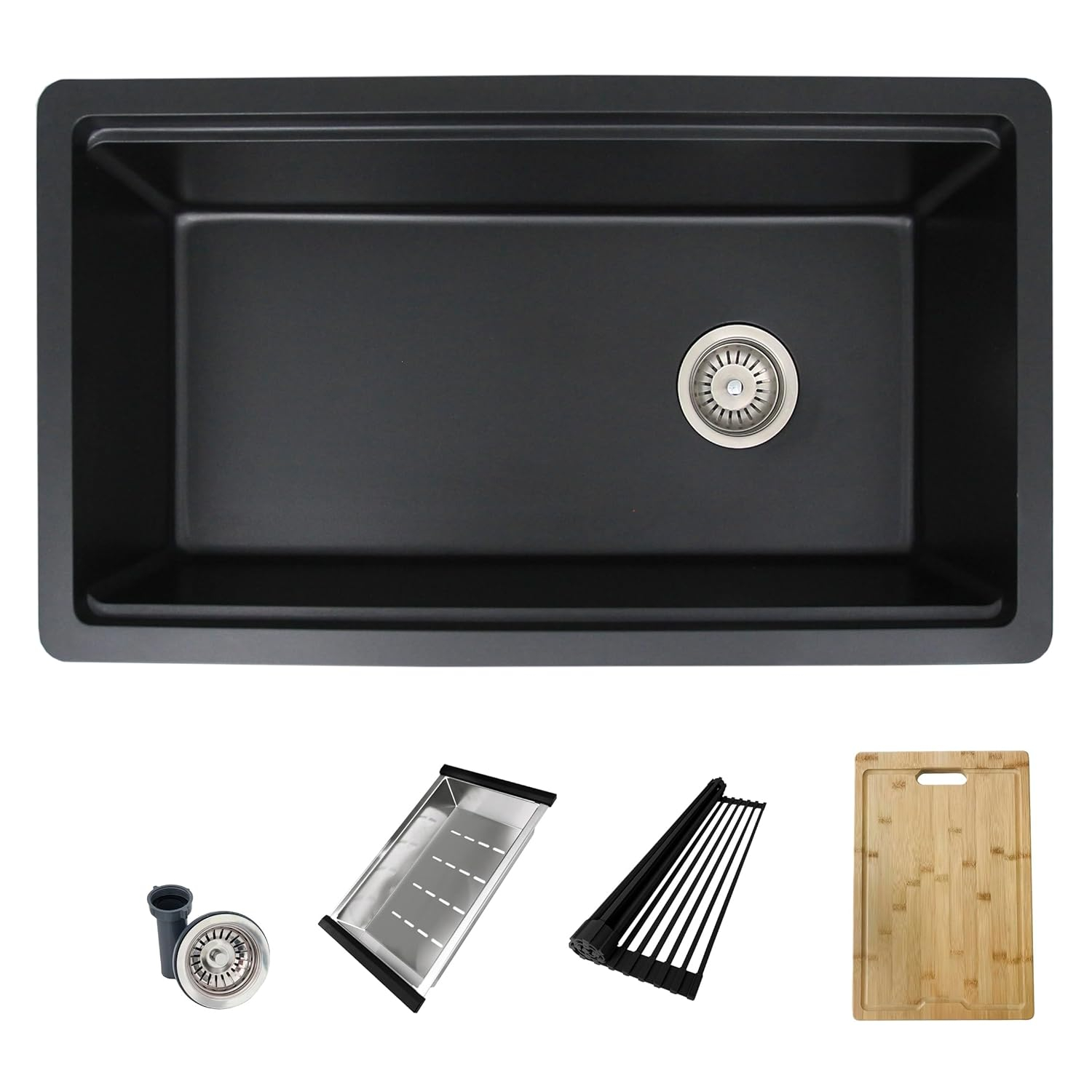 Black Granite Composite Single Bowl Drop-in Kitchen Sink with Accessories