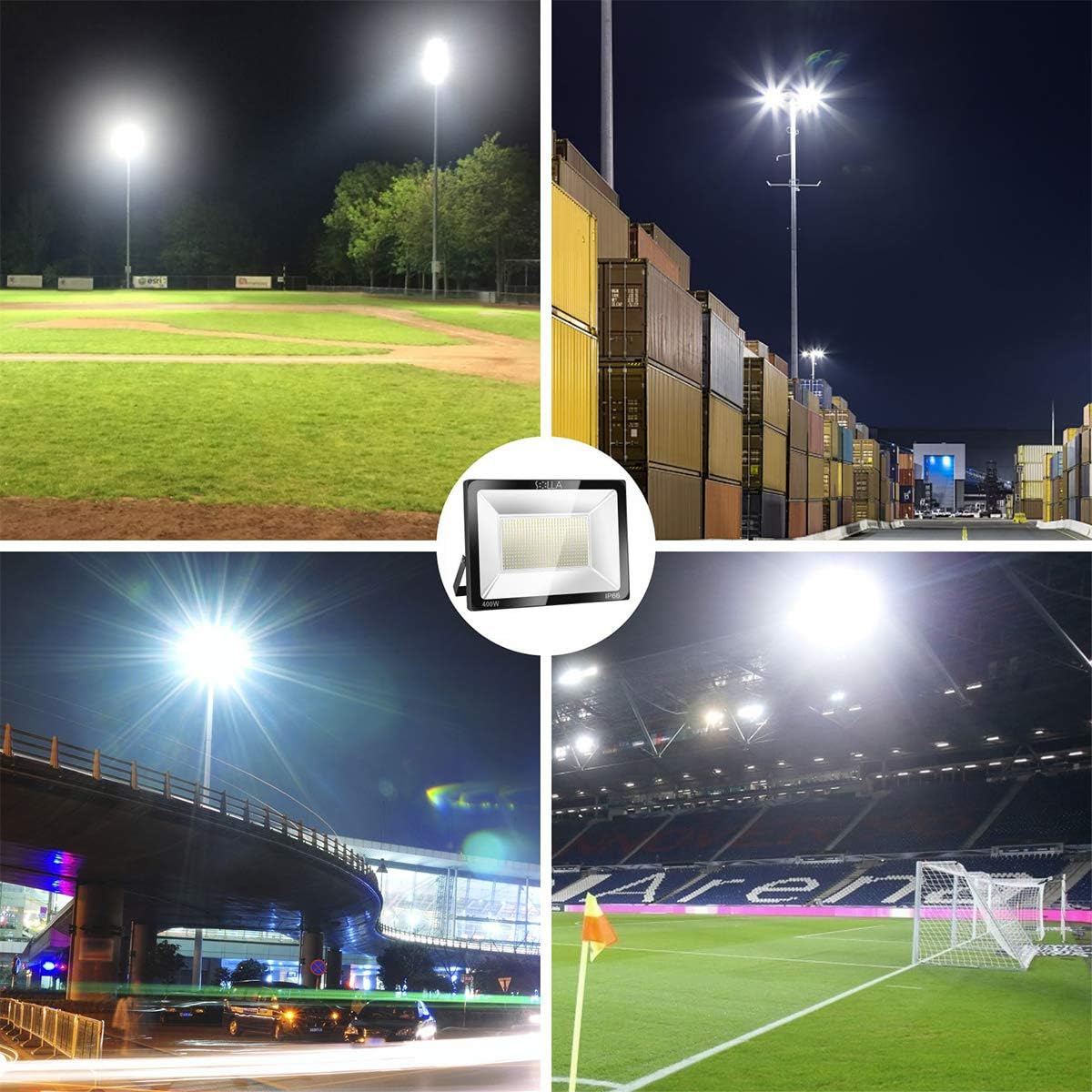 SOLLA 400W LED Stadium Flood Light Outdoor, 2140W Equivalent, 32000LM Super Bright Outdoor Security Lights, IP66 Waterproof, 6000K Daylight White, Commercial Lighting for Sports Fields and Counts