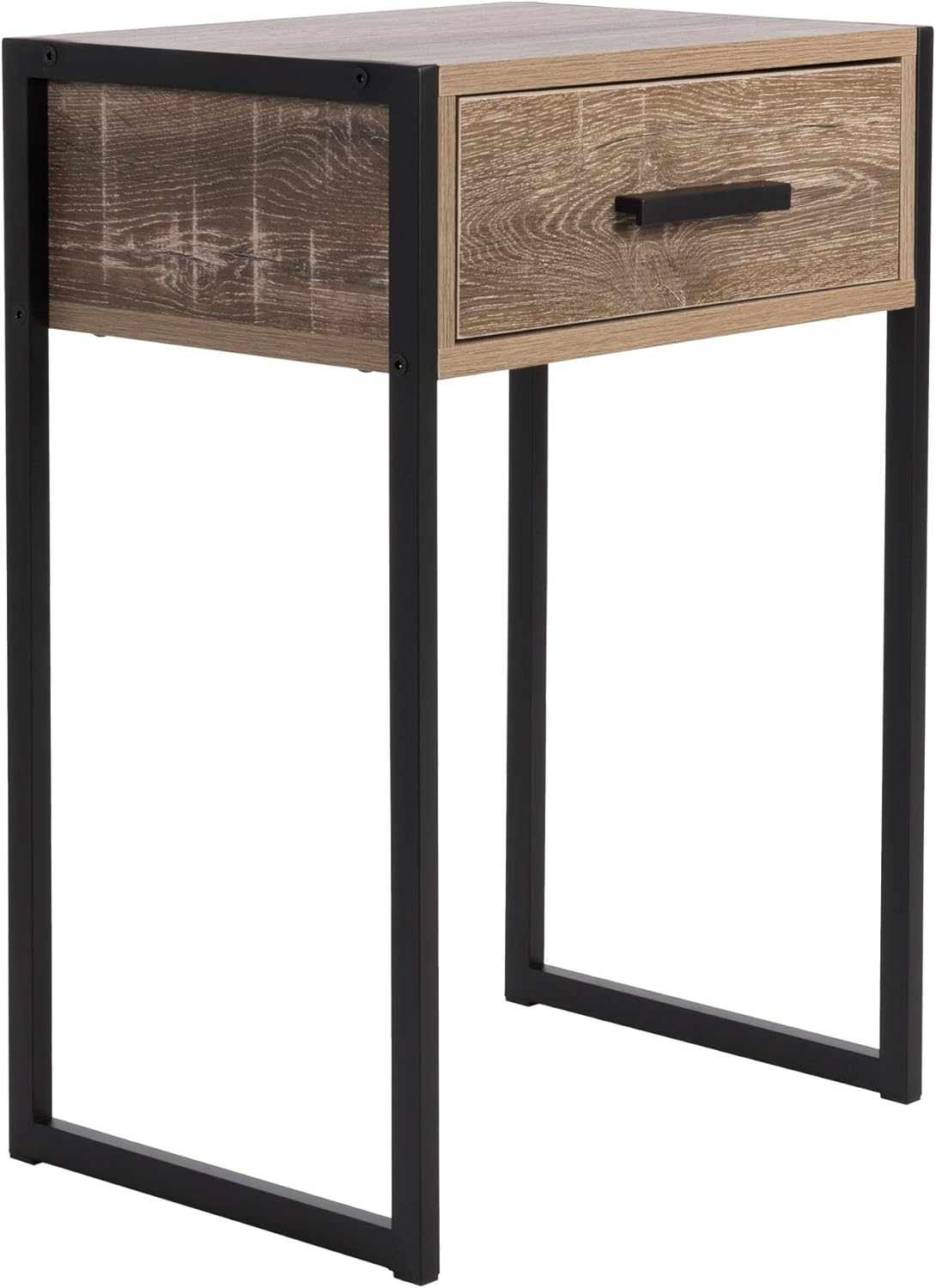 Tribeca Weathered Wood Veneer Bedside Table with Storage