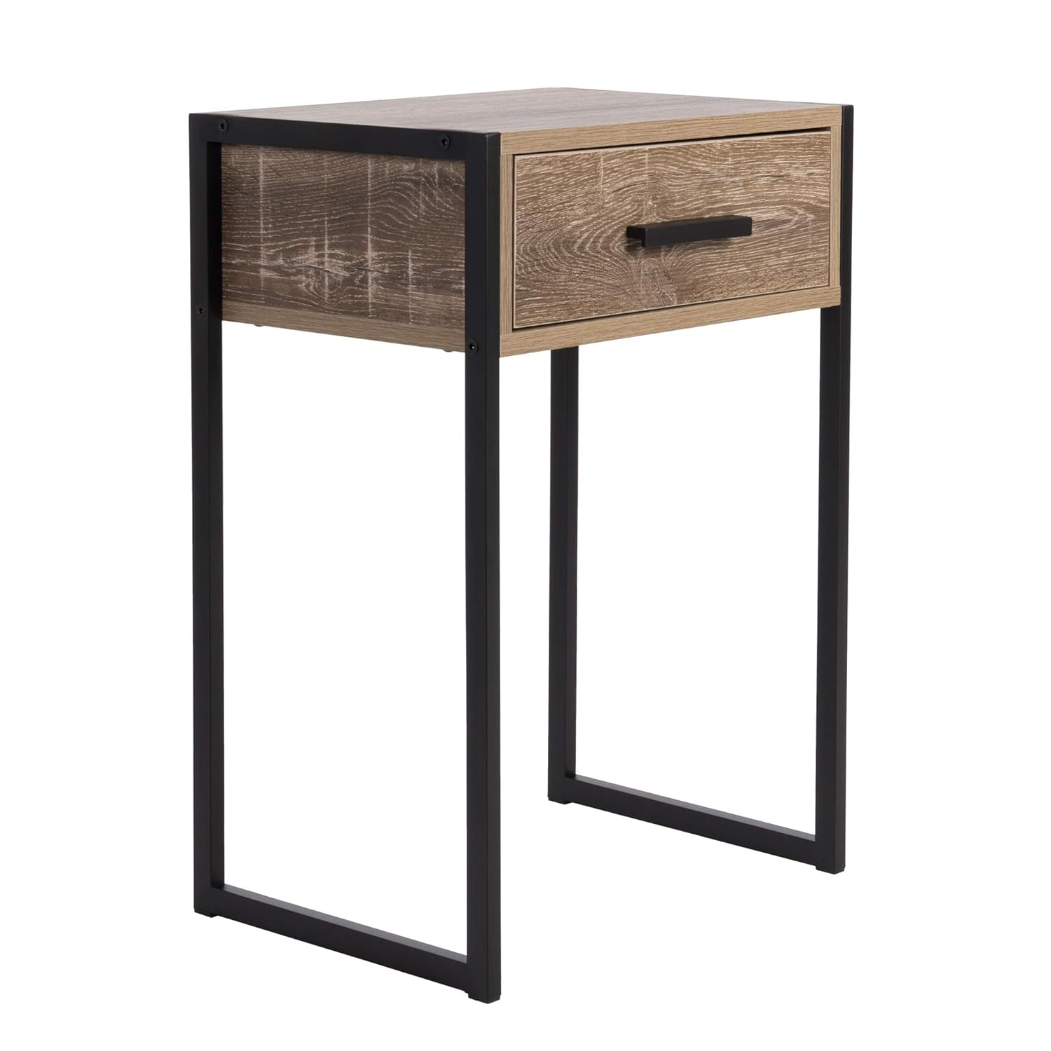 Tribeca Weathered Wood Veneer Bedside Table with Storage
