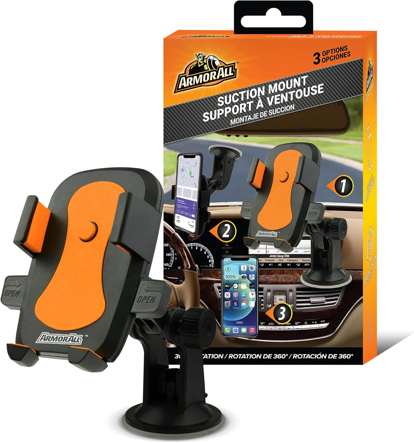 Armor All Universal Smartphone Mount with Dashboard, Windshield and Air Vent Mounting Systems, Great for Phone Calls and GPS
