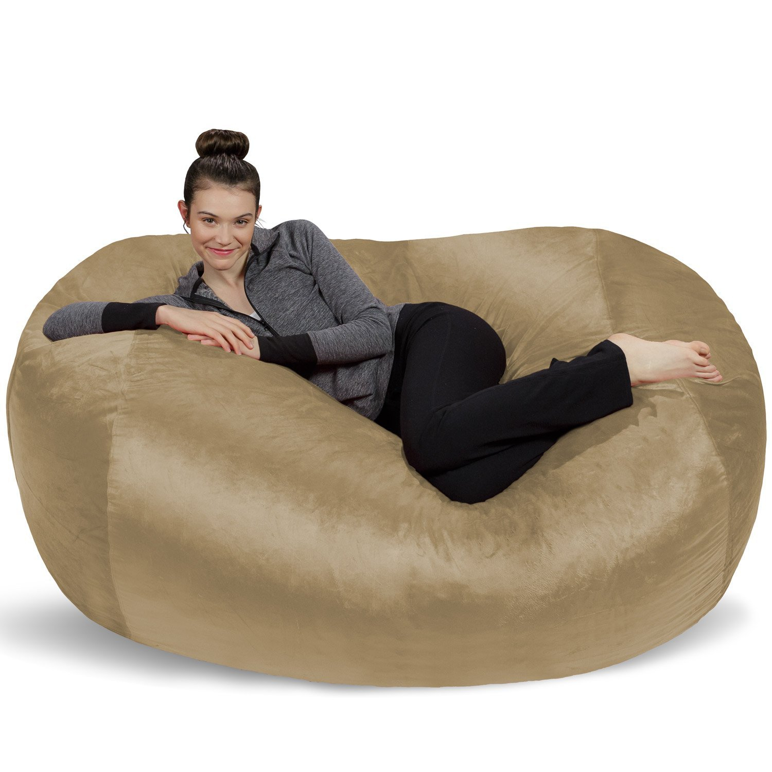 Sofa Sack Bean Bag Lounger - Plush Bean Bag Sofas with Super Soft Microsuede Cover - XL Memory Foam Stuffed Lounger Chairs for Kids, Adults, Couples - Jumbo Bean Bag Chair Furniture 6 Feet - Camel