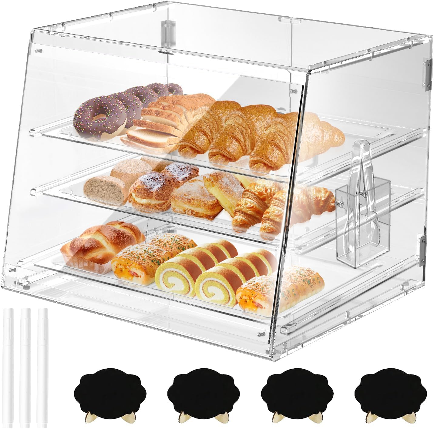 Clear Acrylic 3-Tier Countertop Bakery Display Case with Removable Trays