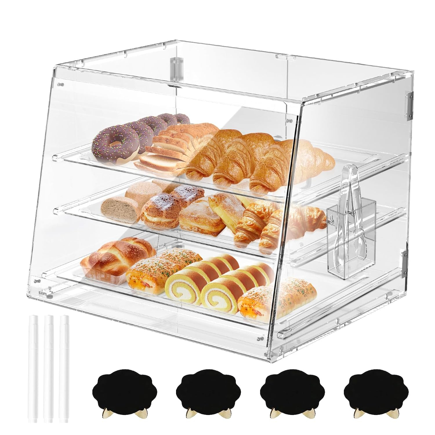 Clear Acrylic 3-Tier Countertop Bakery Display Case with Removable Trays