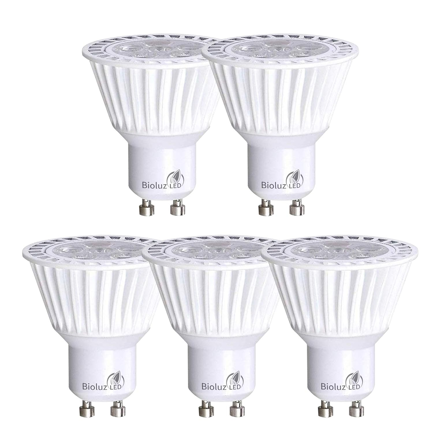 5 Pack Bioluz LED GU10 LED Bulb 50W Replacement (Uses only 6.5 watts) Dimmable 3000K 120v UL Listed