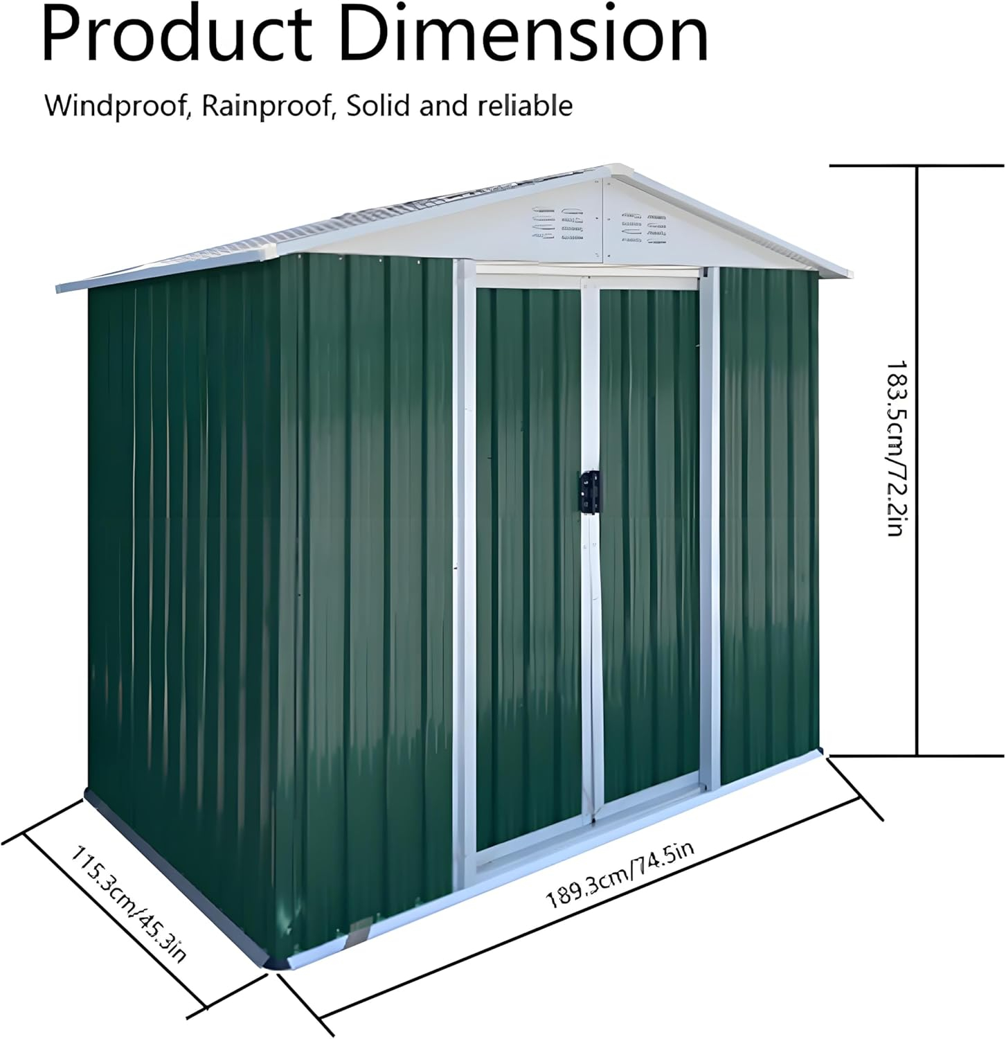 6' x 4' Metal Outdoor Storage Shed, Garden Tool House with 2 Vents and 2 Easy Sliding Doors for Backyard, Patio, Garage, Lawn Metal Storage Shed （Green）