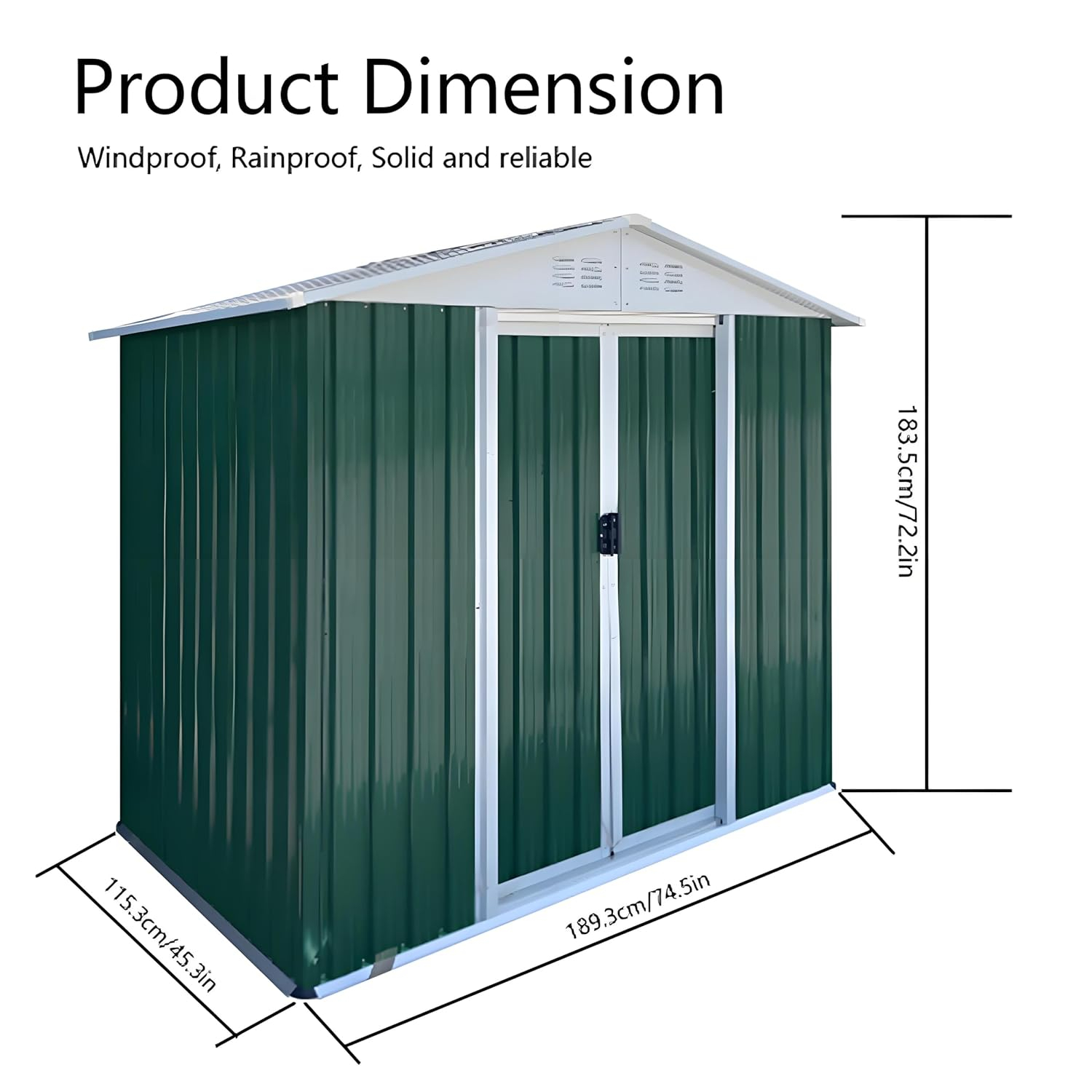 6' x 4' Metal Outdoor Storage Shed, Garden Tool House with 2 Vents and 2 Easy Sliding Doors for Backyard, Patio, Garage, Lawn Metal Storage Shed （Green）
