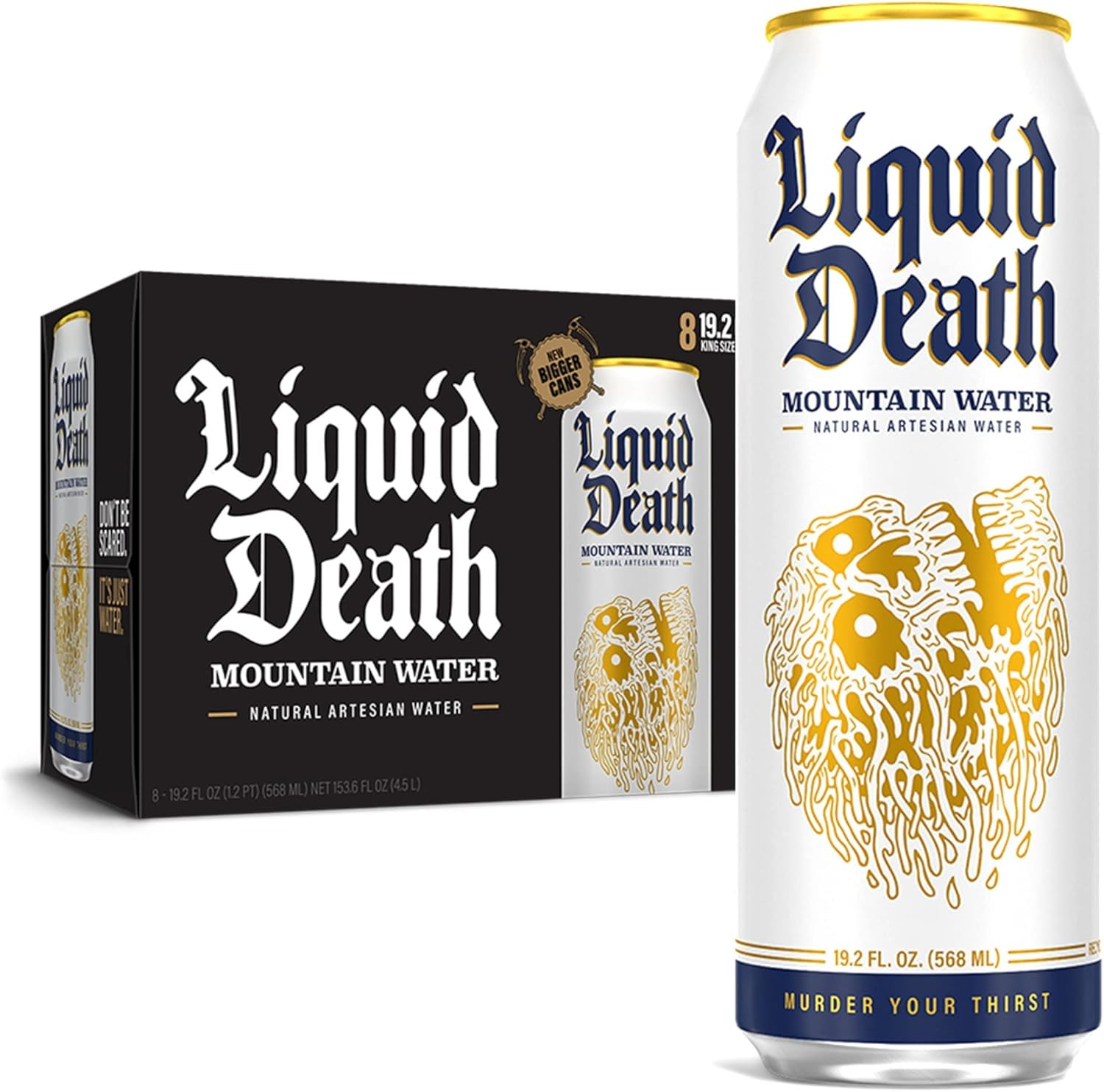 Liquid Death, Still Mountain Water, 8-Pack (19.2oz Cans), Real Mountain Source, Infinitely Recyclable Cans