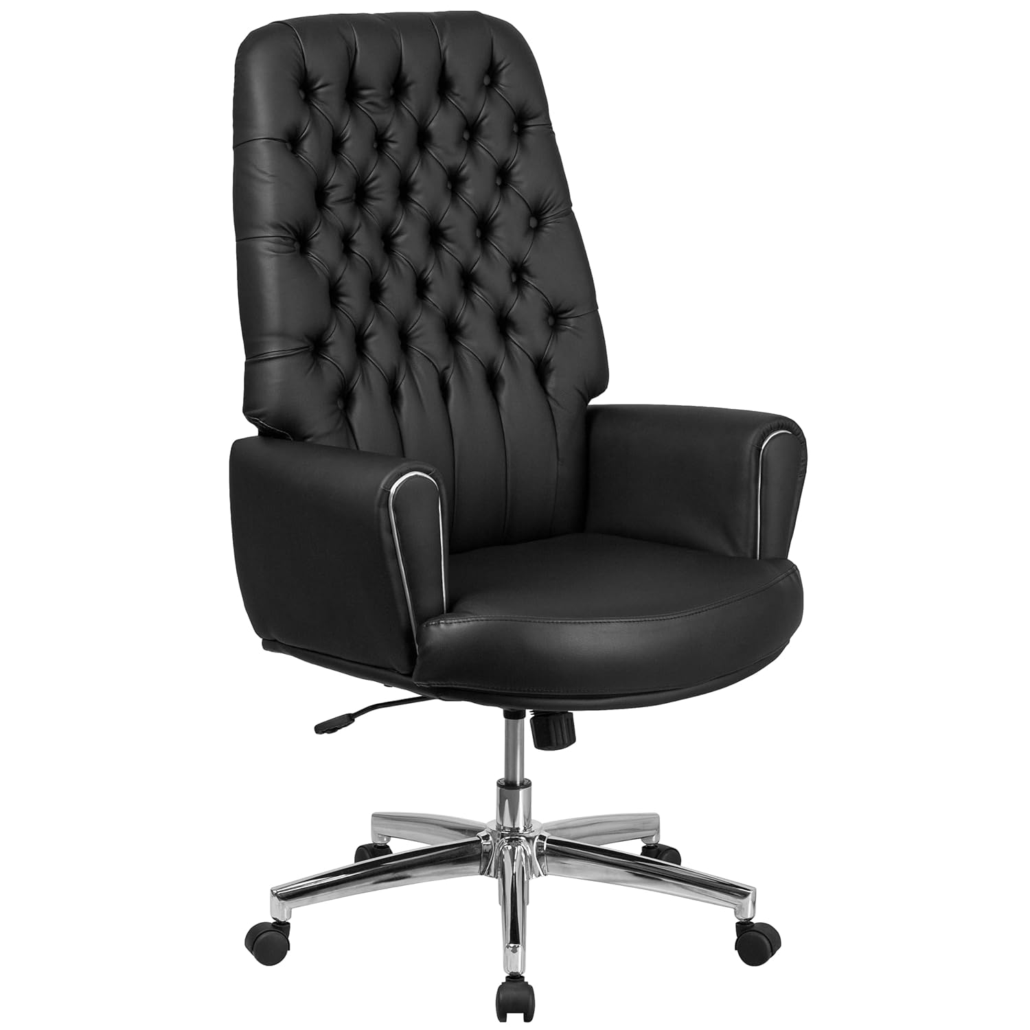 Flash Furniture Hansel High Back Traditional Tufted Black LeatherSoft Executive Swivel Office Chair with Silver Welt Arms