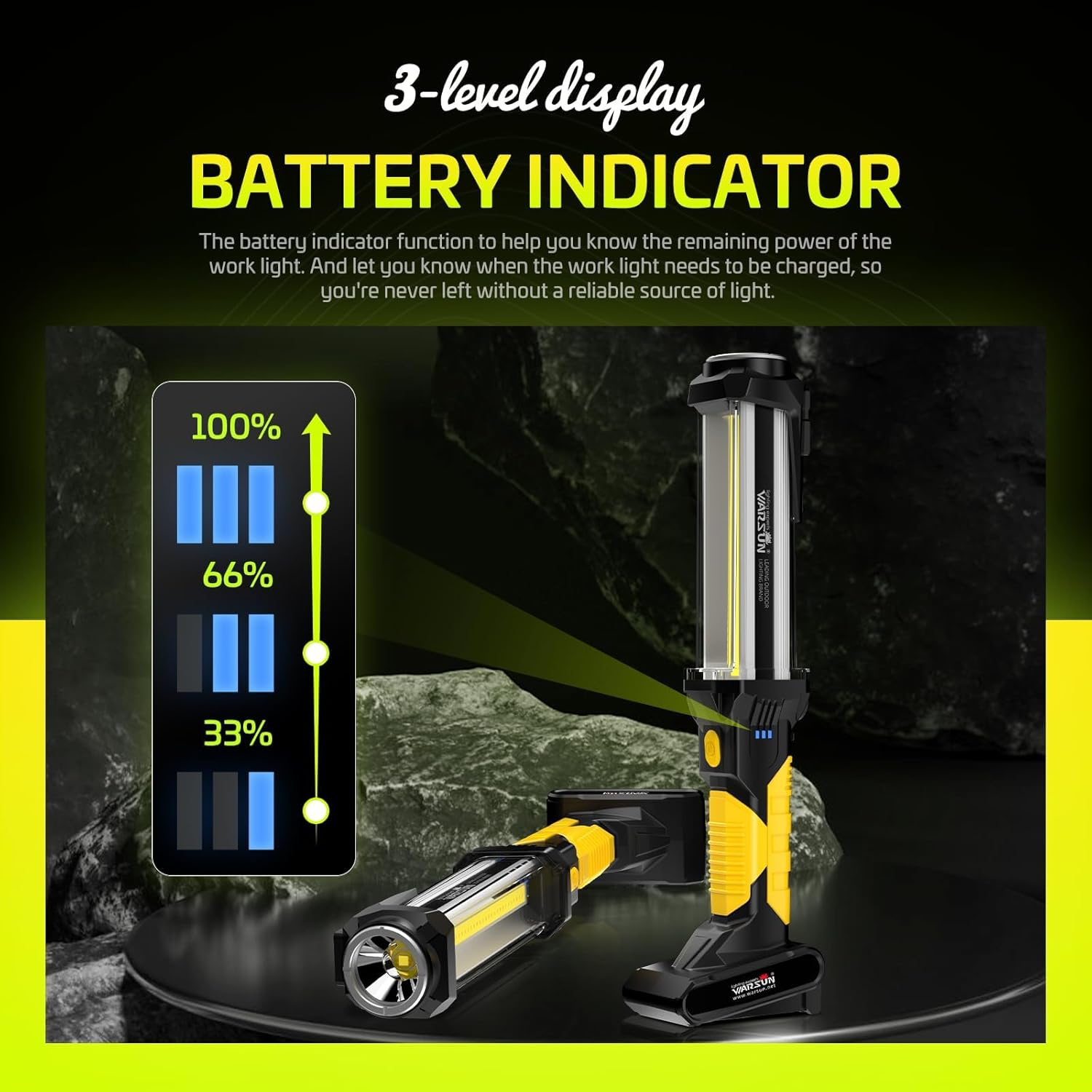 WARSUN Work Light Rechargeable LED 1500 Lumens Super Bright COB Portable Work Lights Magnetic Base and Hook Work Flashlight for Car Repair Machine Emergency, Father Day Tool Gifts for Men Dad, Yellow
