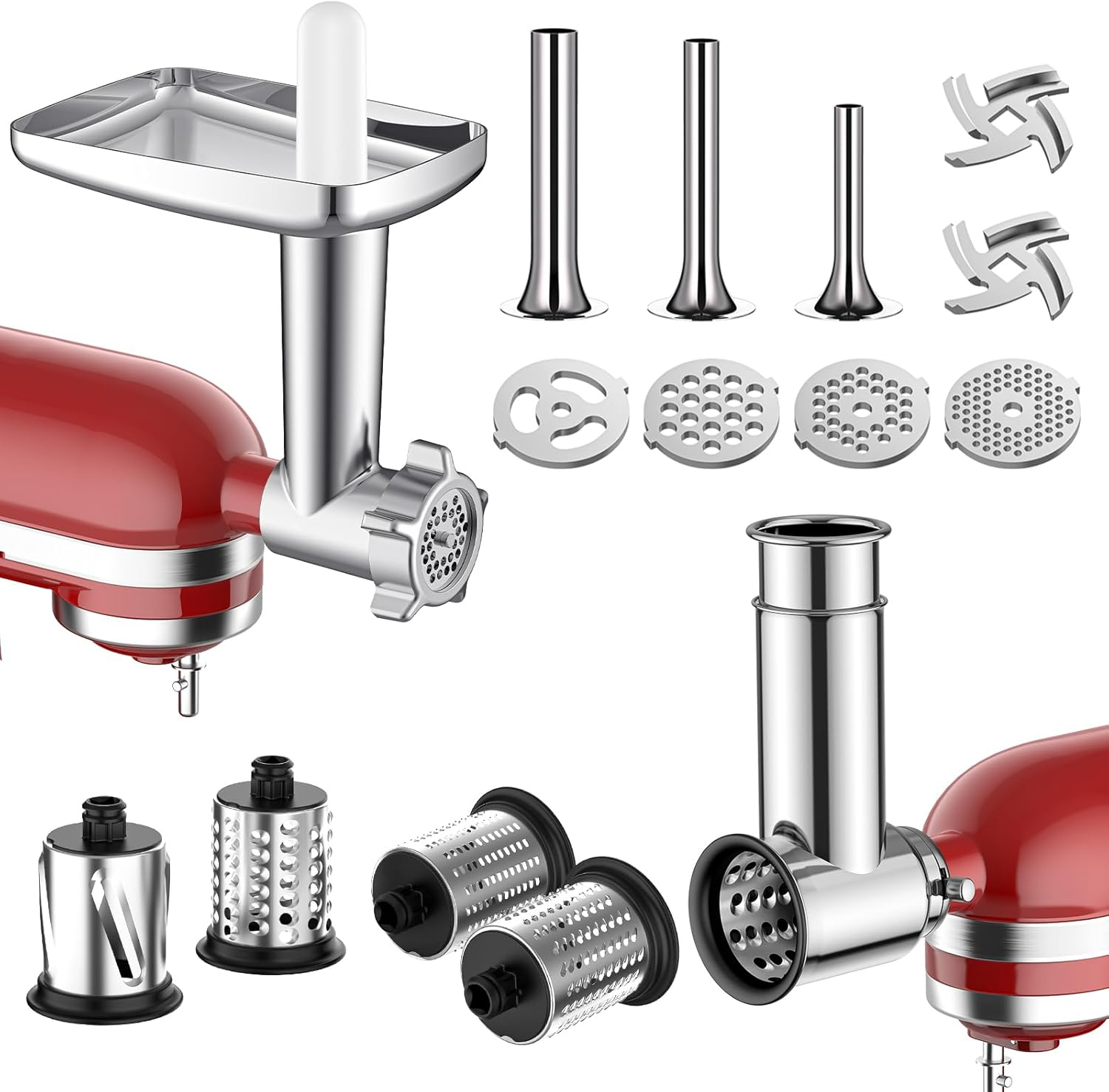 Meat Grinder & Stainless Steel Slicer Shredder Attachment for KitchenAid Stand Mixer, Meat Grinder for Kitchenaid Mixer with Sausage Stuffer Tubes, Cheese Grater Attachment for Kitchenaid Stand Mixer