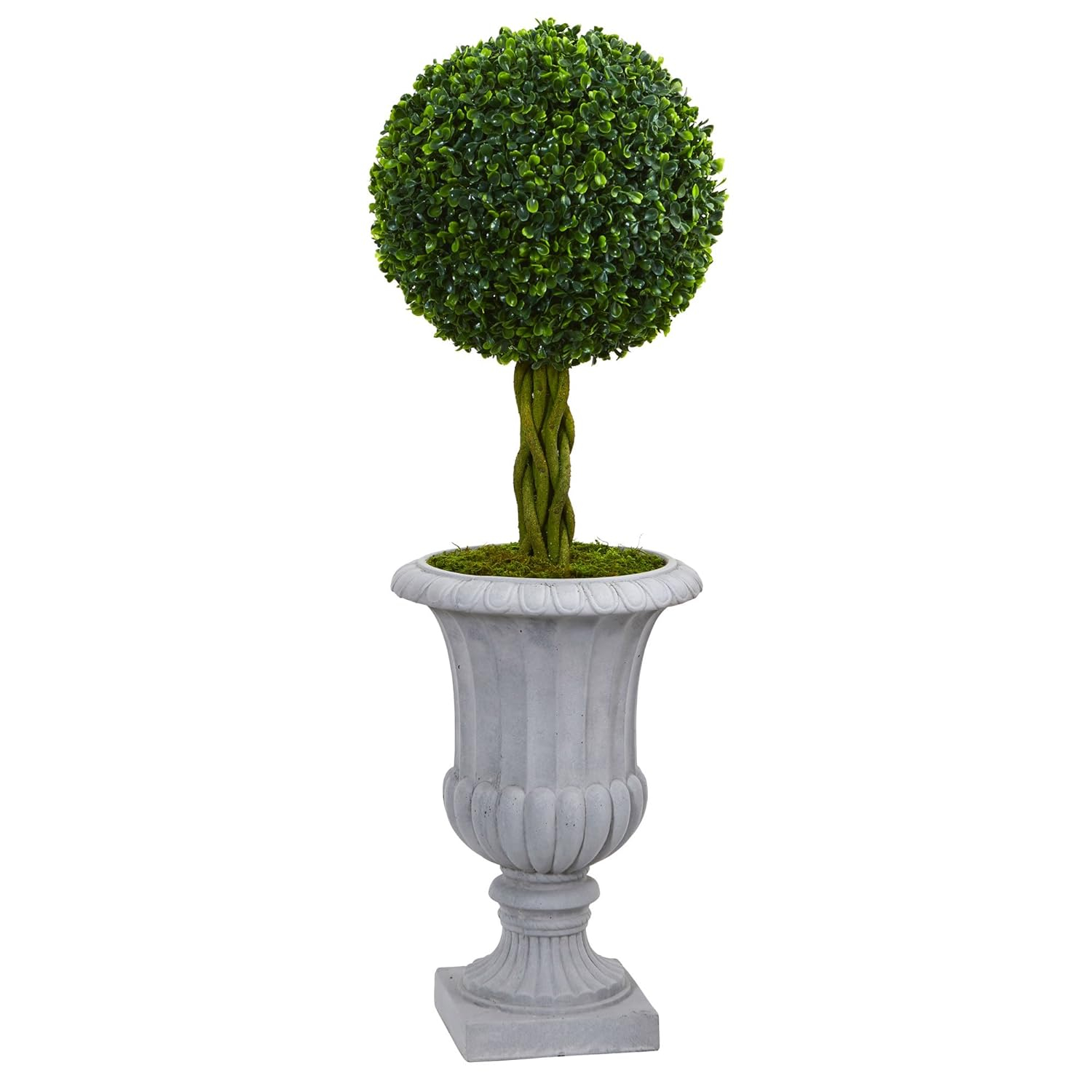 Elegant Silk Boxwood Topiary in Sophisticated Gray Urn, 37"