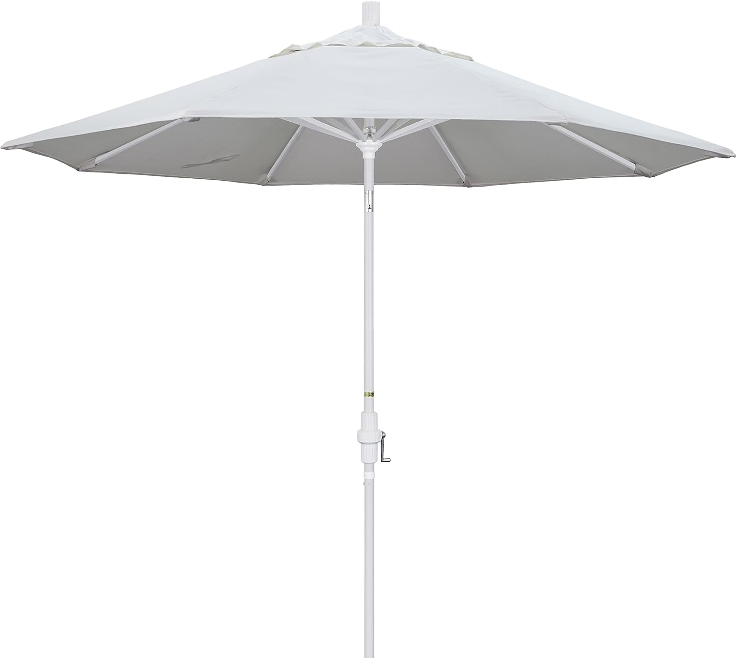 California Umbrella 9' Round Aluminum Patio Umbrella, Crank Lift, Collar Tilt, White Pole, Natural