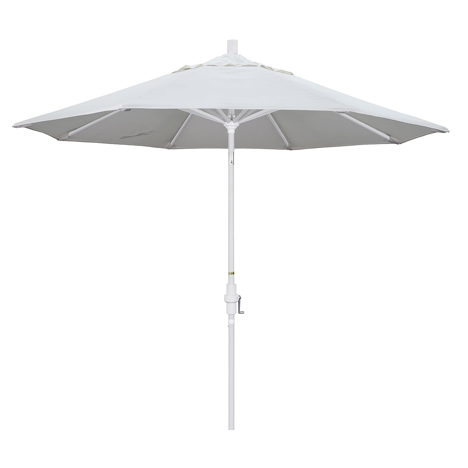 California Umbrella 9' Round Aluminum Patio Umbrella, Crank Lift, Collar Tilt, White Pole, Natural