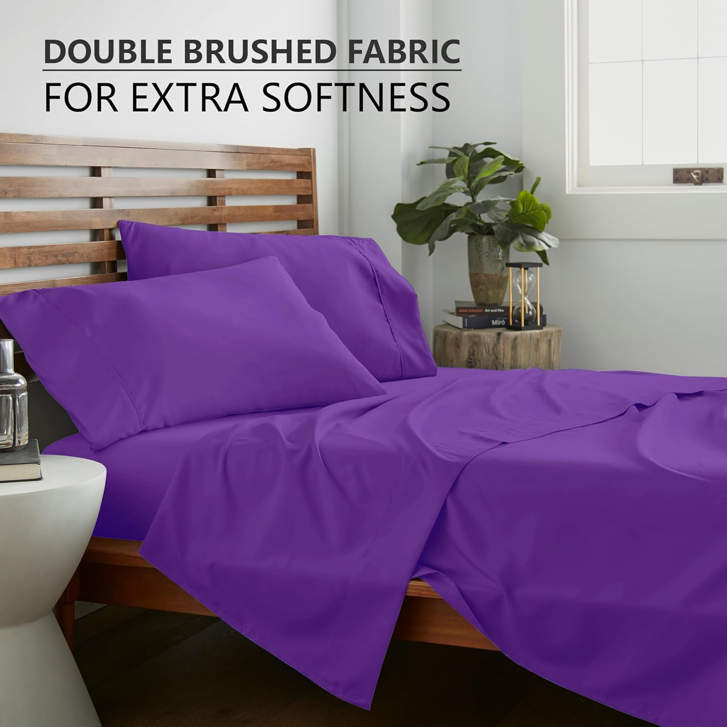 American Home Collection Brushed Microfiber Sheet Set, Deep Pocket Extra Soft Sheets & Pillowcase Set, 3 Pieces, Twin, Purple