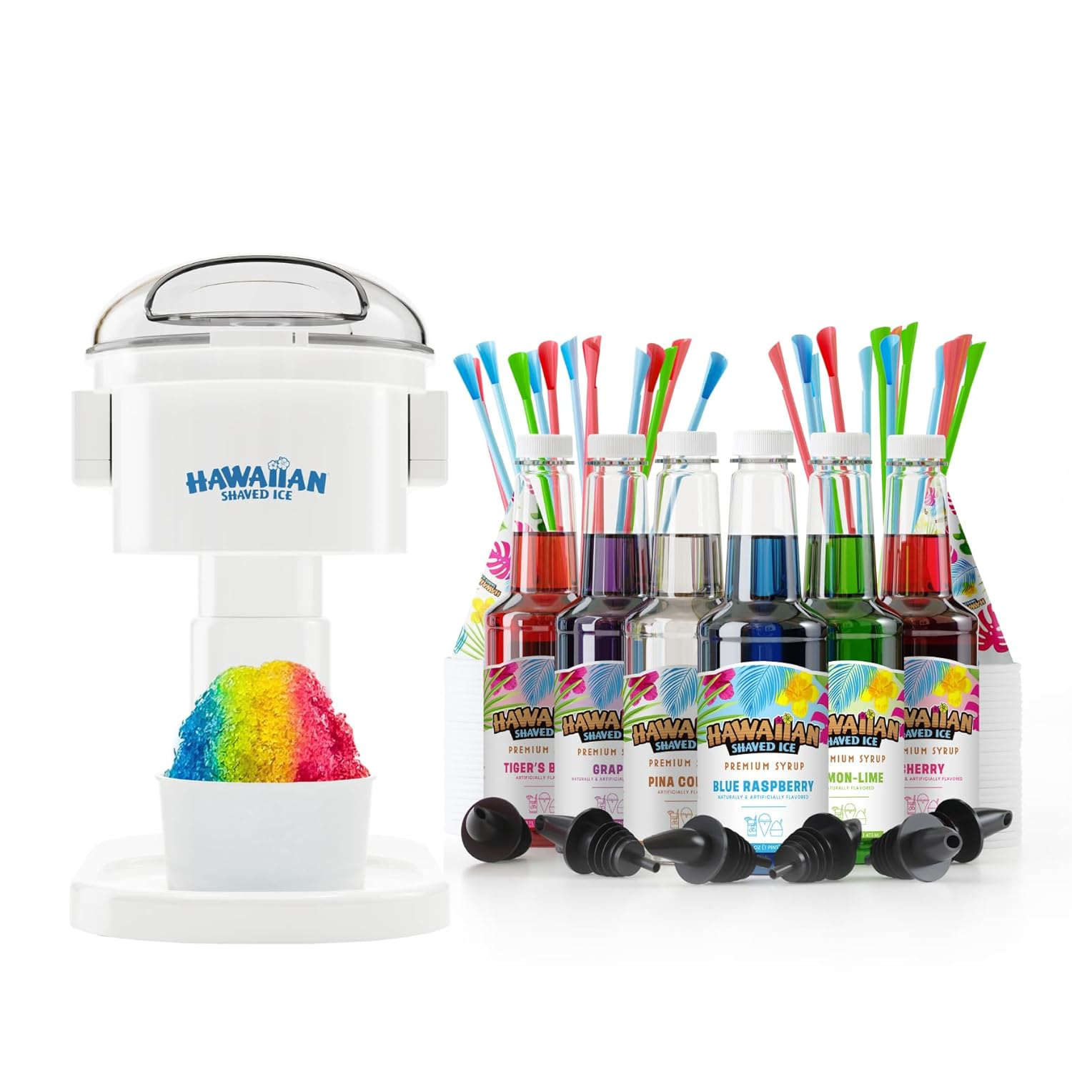 Hawaiian Shaved Ice Electric Home Snow Cone Maker Kit with 6 Flavors and Supplies