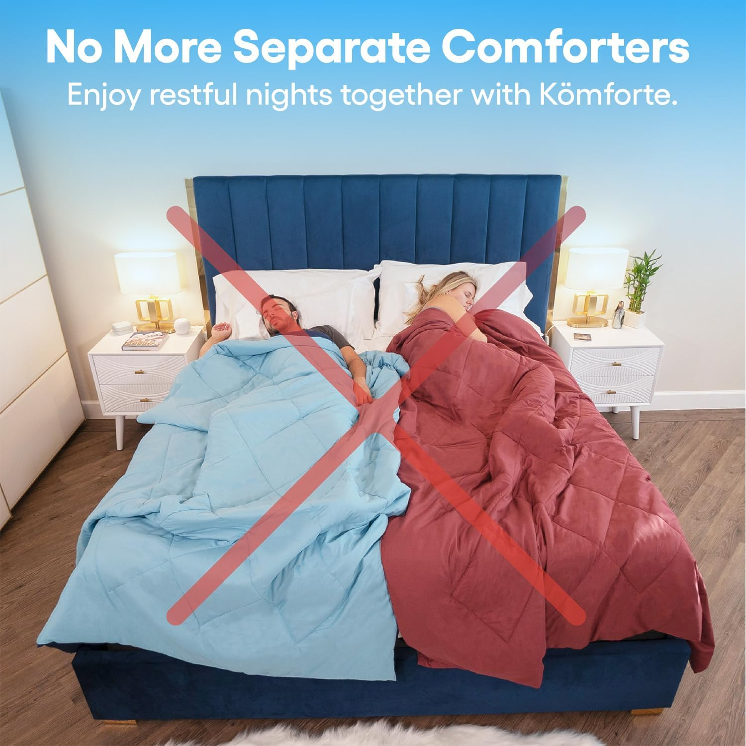 Komforte Dual Zone Couples Comforter – Hypoallergenic, Alternative Down His and Her Duvet Insert Keeps Everyone Comfortable – Machine Washable Two Temperature Comforter by SoMN (Gray, Queen)