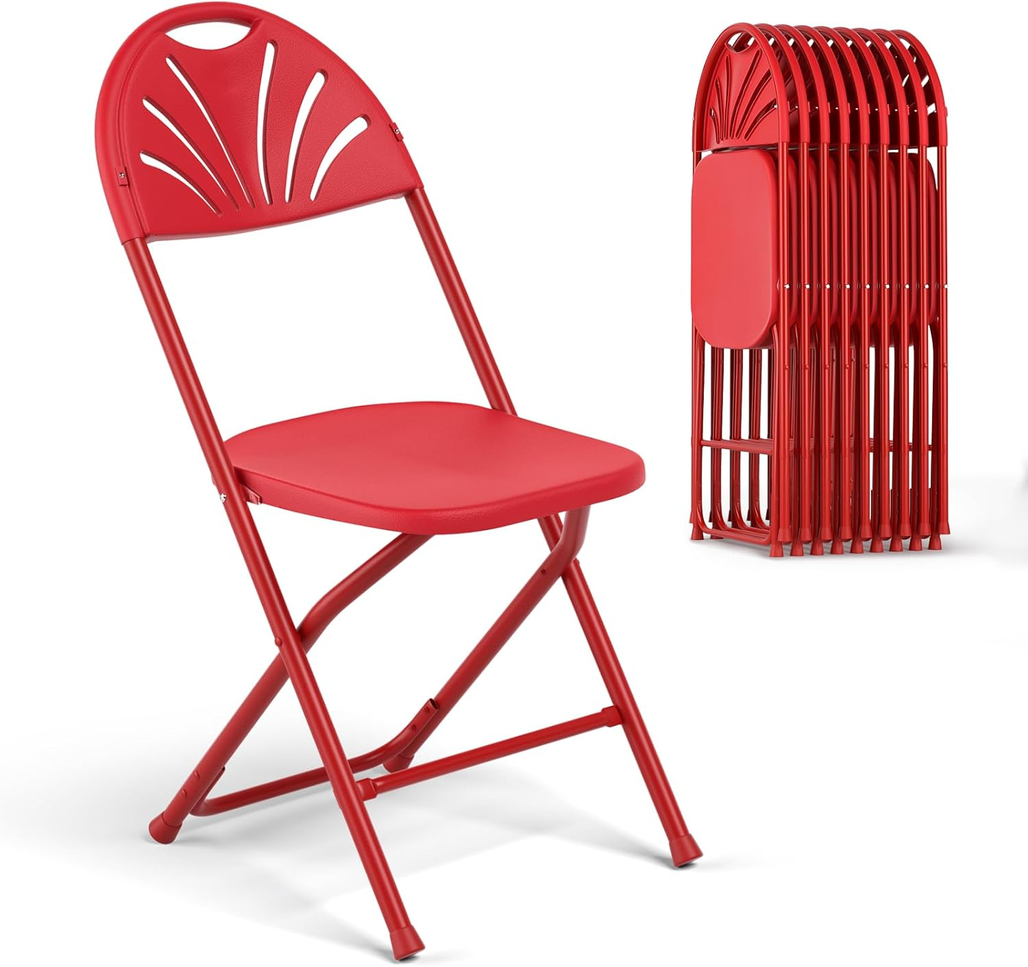 Magshion 10pcs Plastic Folding Chair, Stackable Patio Seat for Wedding Party Meeting Indoor Outdoor, Red