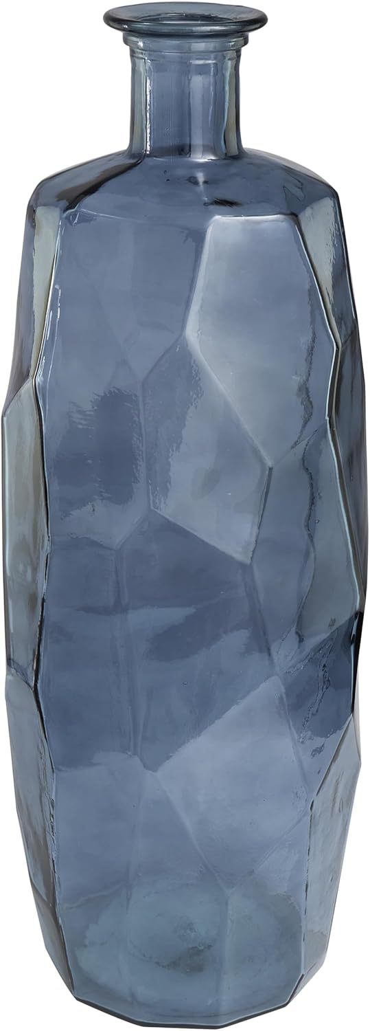 Deco 79 Recycled Glass Abstract Handmade Faceted Spanish Vase, 11" x 11" x 23", Teal