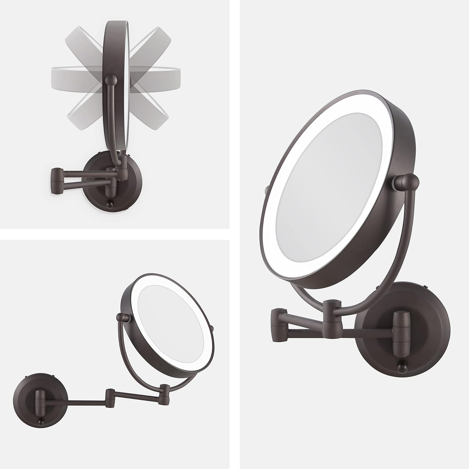 Oil-Rubbed Bronze Round LED Wall Mounted Magnifying Mirror