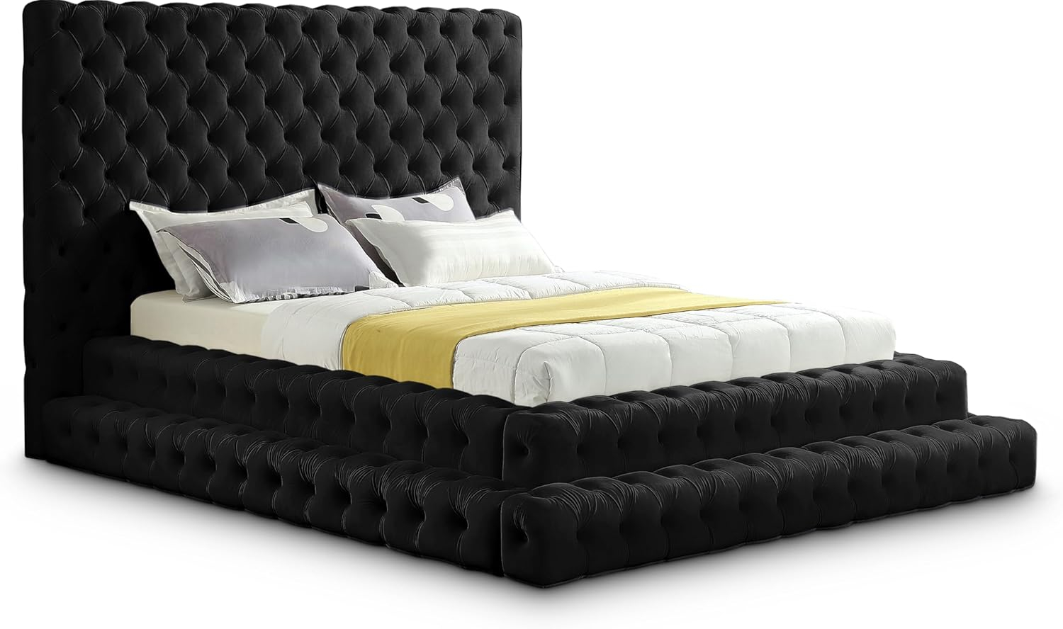 Meridian Furniture Revel Velvet Queen Bed with Deep Button Tufting and Extra-Tall Headboard, Black