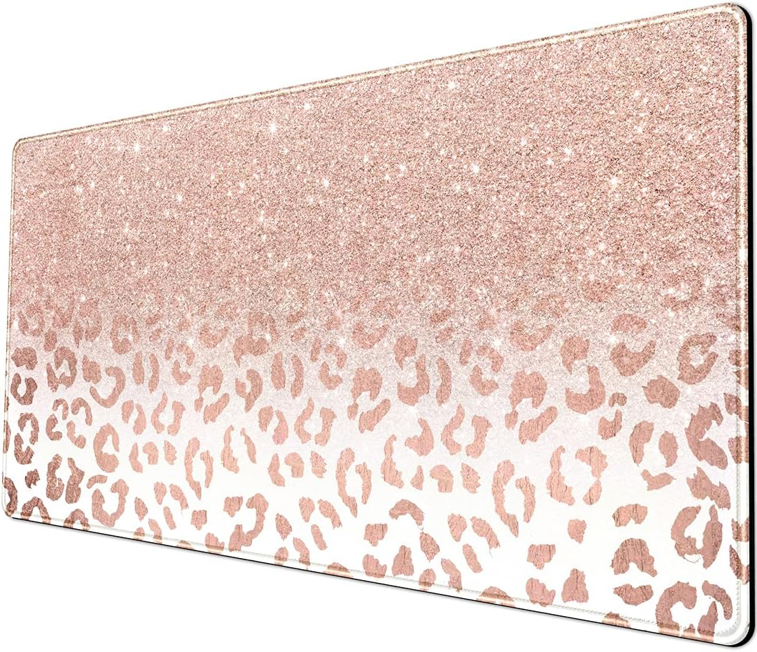 Pink Rose Gold Leopard Print XXL Gaming Desk Mat