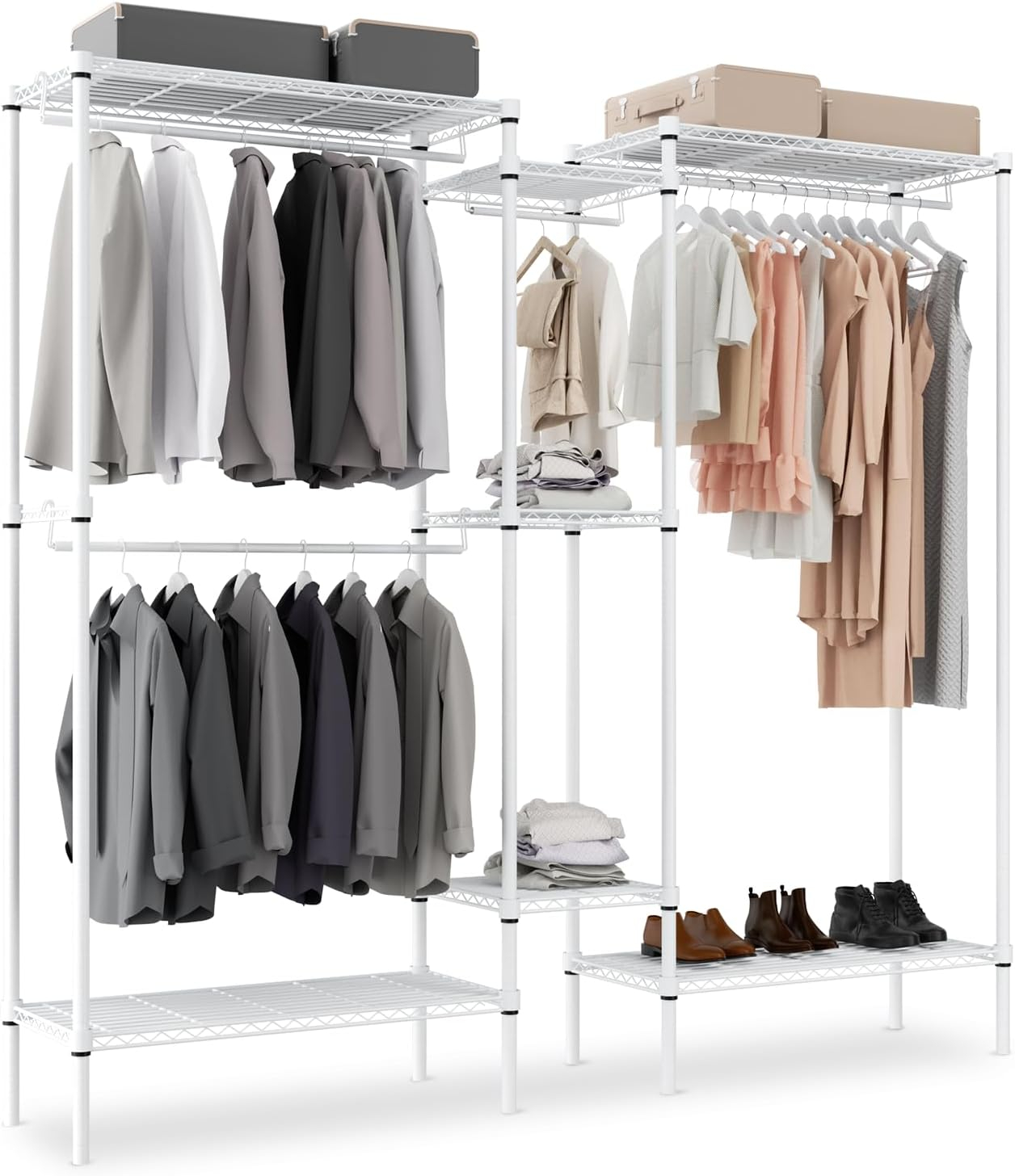 MoNiBloom Heavy Duty Clothes Rack L Shaped Clothing Rack for Corner, Wire Garment Rack Freestanding Wardrobe Rack for Bedroom, 73"Lx13.5"Wx71"H, White