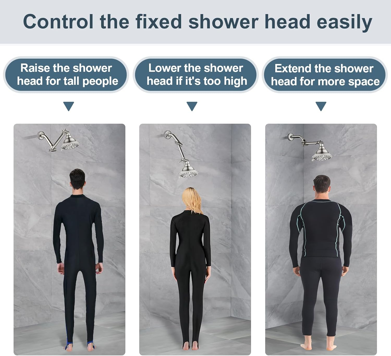 BRIGHT SHOWERS Brass Shower Arm Extender for Rain and Handheld Shower Head, 5 Inch Universal Shower Head Extension Arm, Height & Angle Adjustable, Brushed Nickel