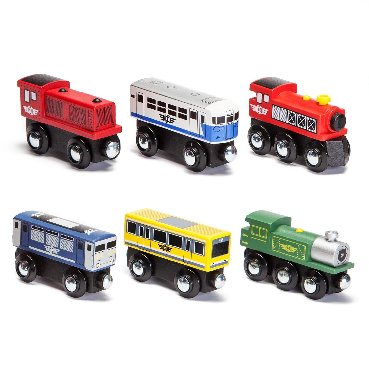 Maxim Enterprise Wooden Train Cars 6-Piece Set Rolling Locomotive Engines