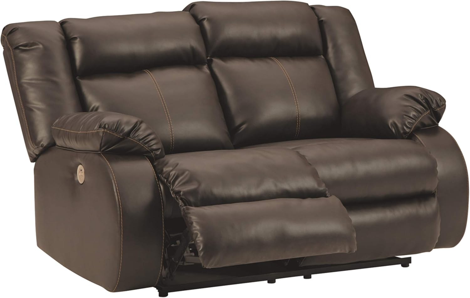 Ashley Furniture Denoron Faux Leather Power Reclining Loveseat in Dark Brown