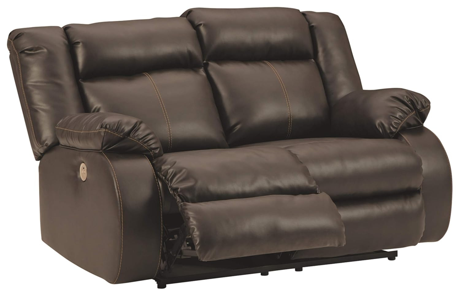 Ashley Furniture Denoron Faux Leather Power Reclining Loveseat in Dark Brown