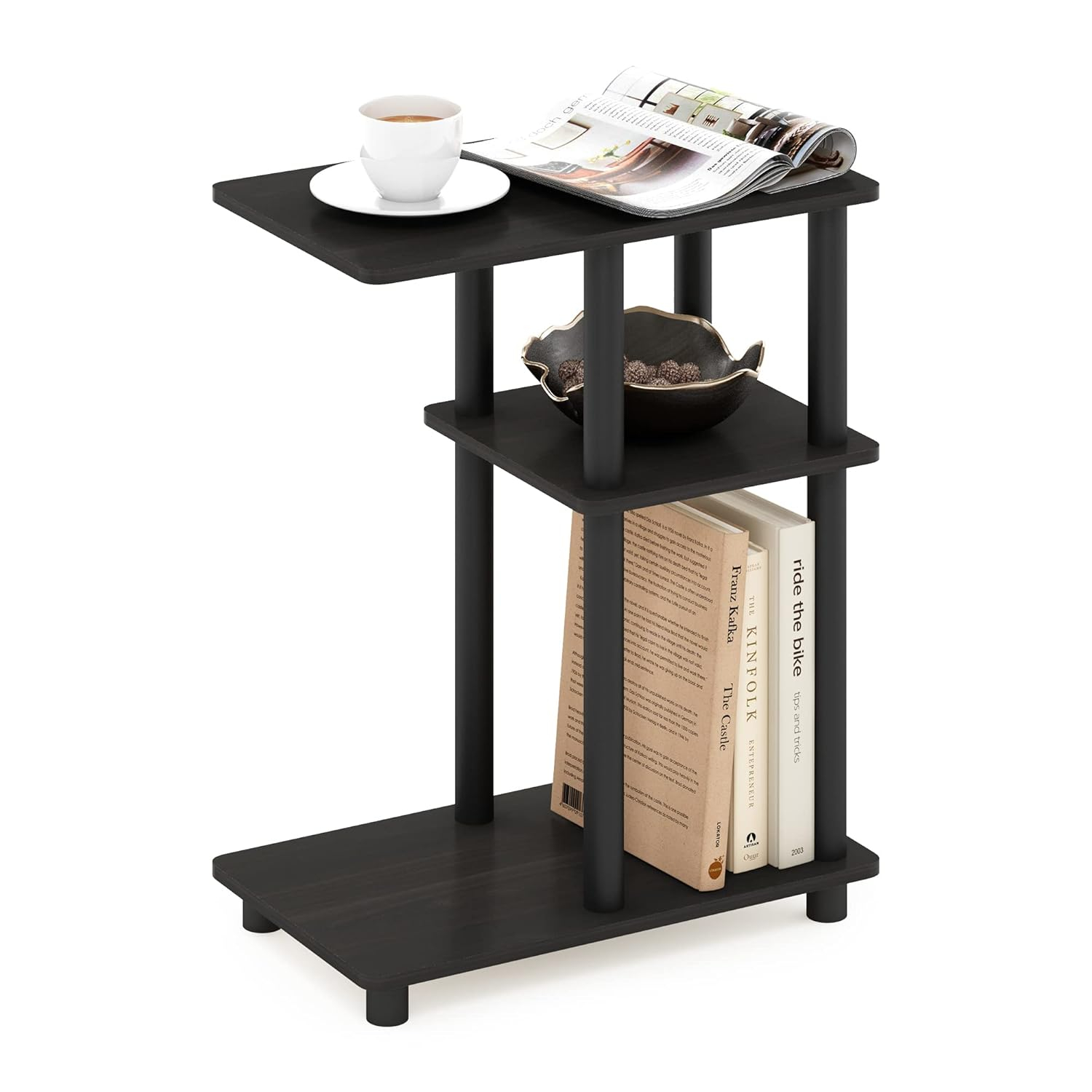 Furinno Turn-N-Tube C Shape Sofa Side Table, Espresso/Black