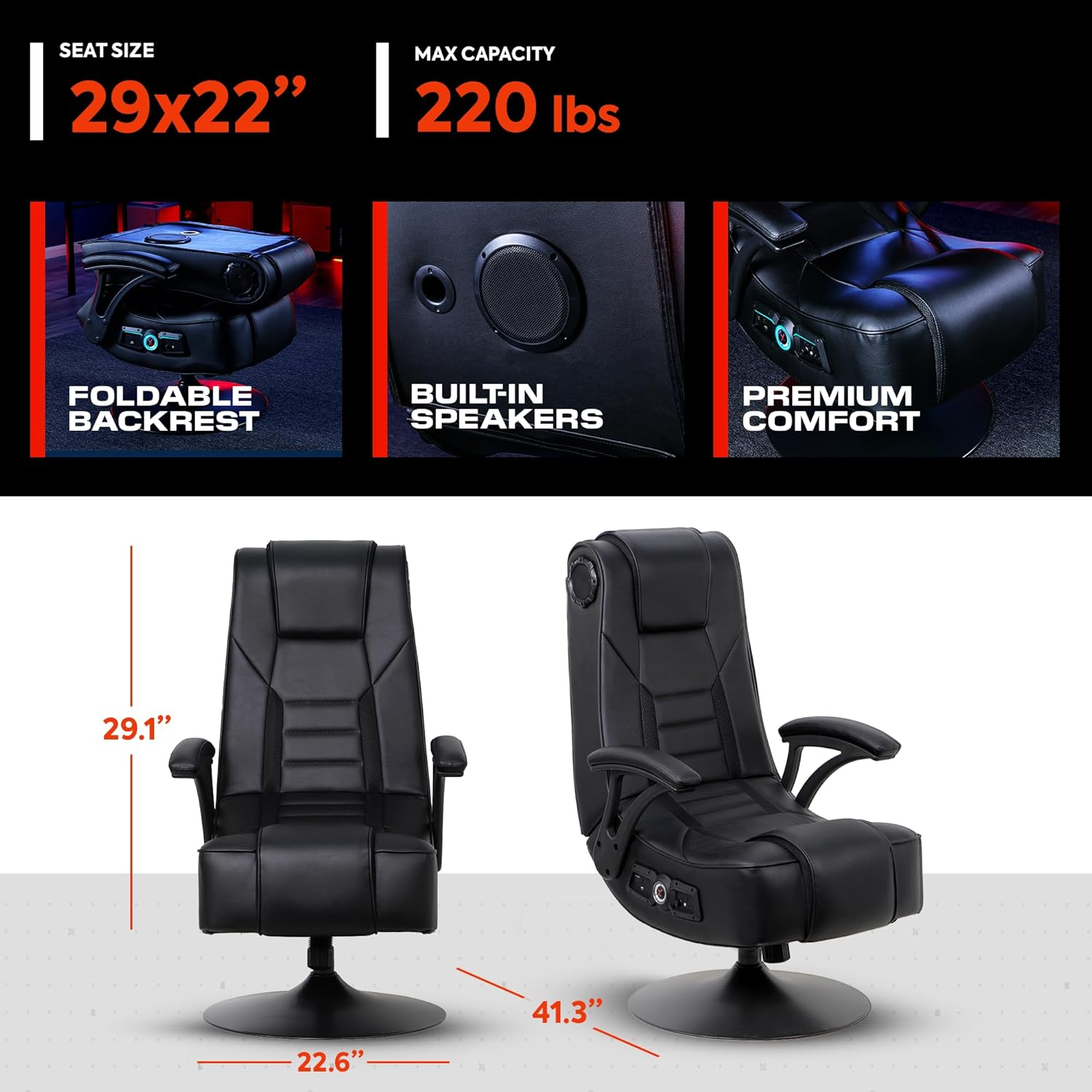 Adrenaline 2.1 Wireless Pedestal Gaming Chair, Red/Navy