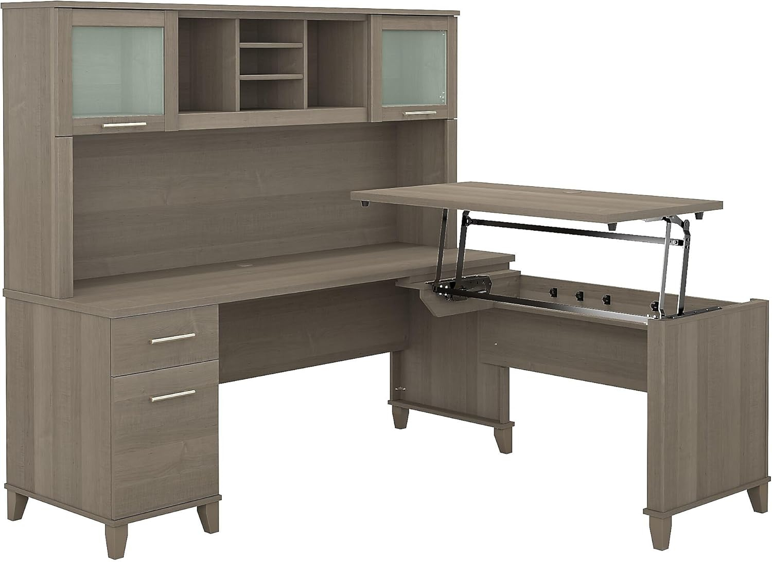 Bush Furniture Somerset 72W 3 Position Sit Stand L Shaped Desk with Hutch