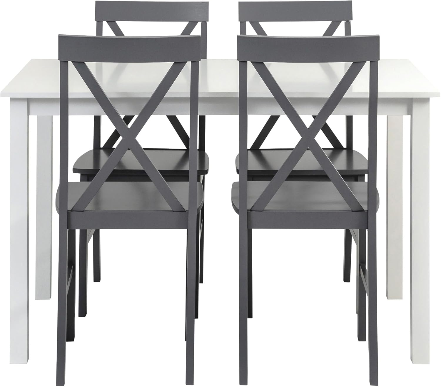 Walker Edison 4 Person Modern Farmhouse Wood Small Dining Table Dining Room Kitchen Table Set Dining 4 X Chairs Set, 48 Inch, White and Grey