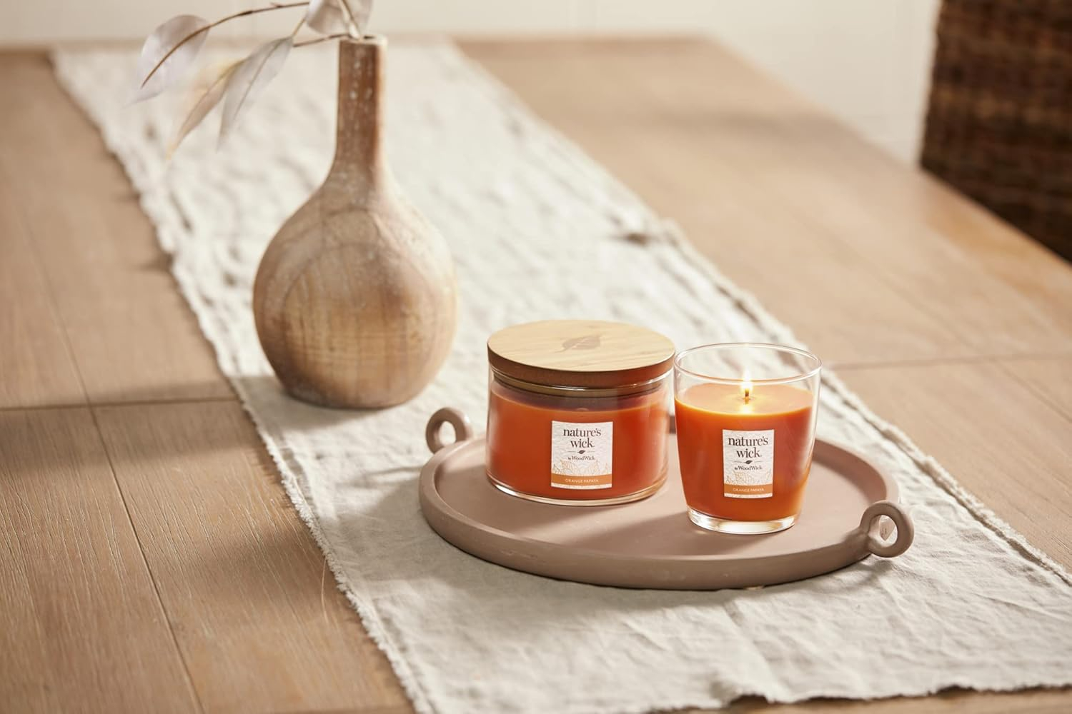 WoodWick Nature's Wick Orange Papaya Scented Candle, 10oz with Wooden Lid, Crackles at it Burns, Fall
