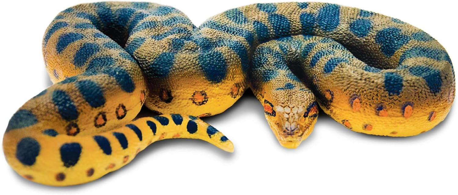 Green and Yellow Plastic Anaconda Snake Figurine Toy