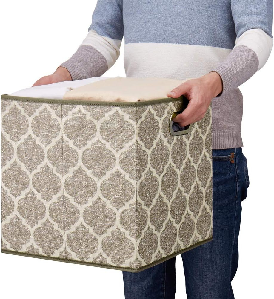 Storage Cubes Bins Fabric 13x13 Inch Brown Storage Boxes Foldable Storage Baskets Printed Cloth Collasible Storage Inserts Cube for Organizing,QY-SC01-6