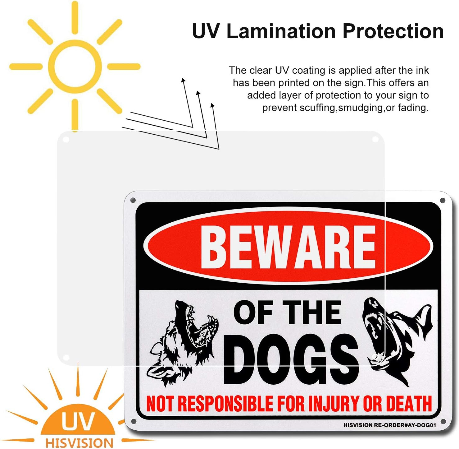 Beware of Dog Sign, 2 Pack 10"x 7" Rust Free .40 Aluminum, UV Printed- Professional Graphics- Easy to Mount- Indoor Or Outdoor Use- Beware of Dog Warning Signs for Home and Business